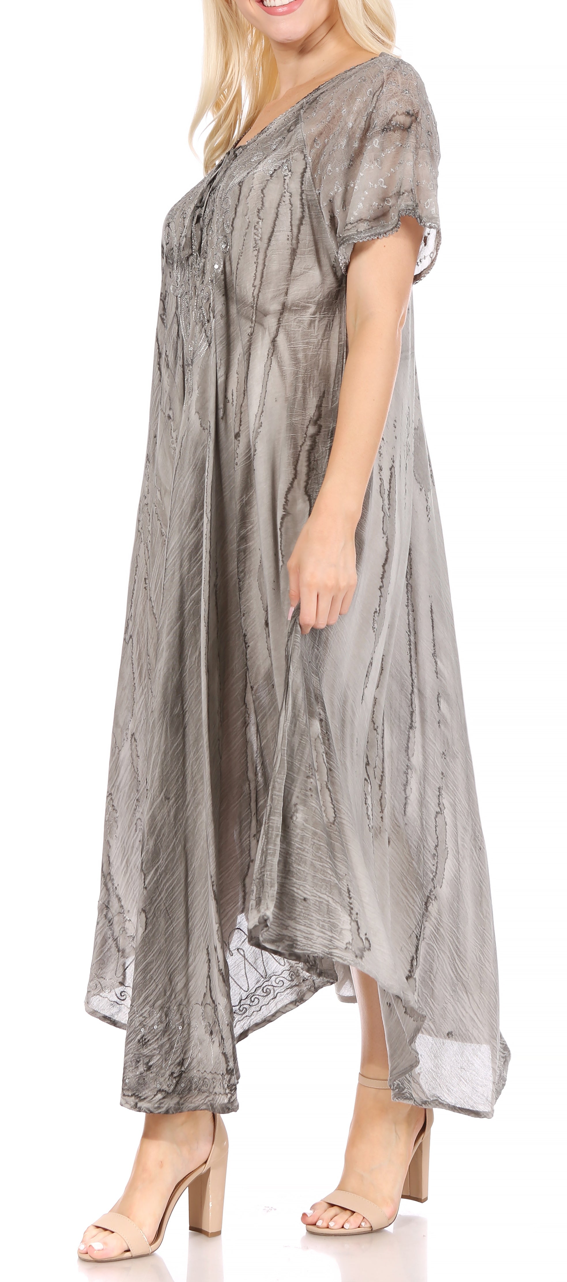 Sakkas - Myani Two Tone Embroidered Sheer Cap Sleeve Caftan Long Dress | Cover Up