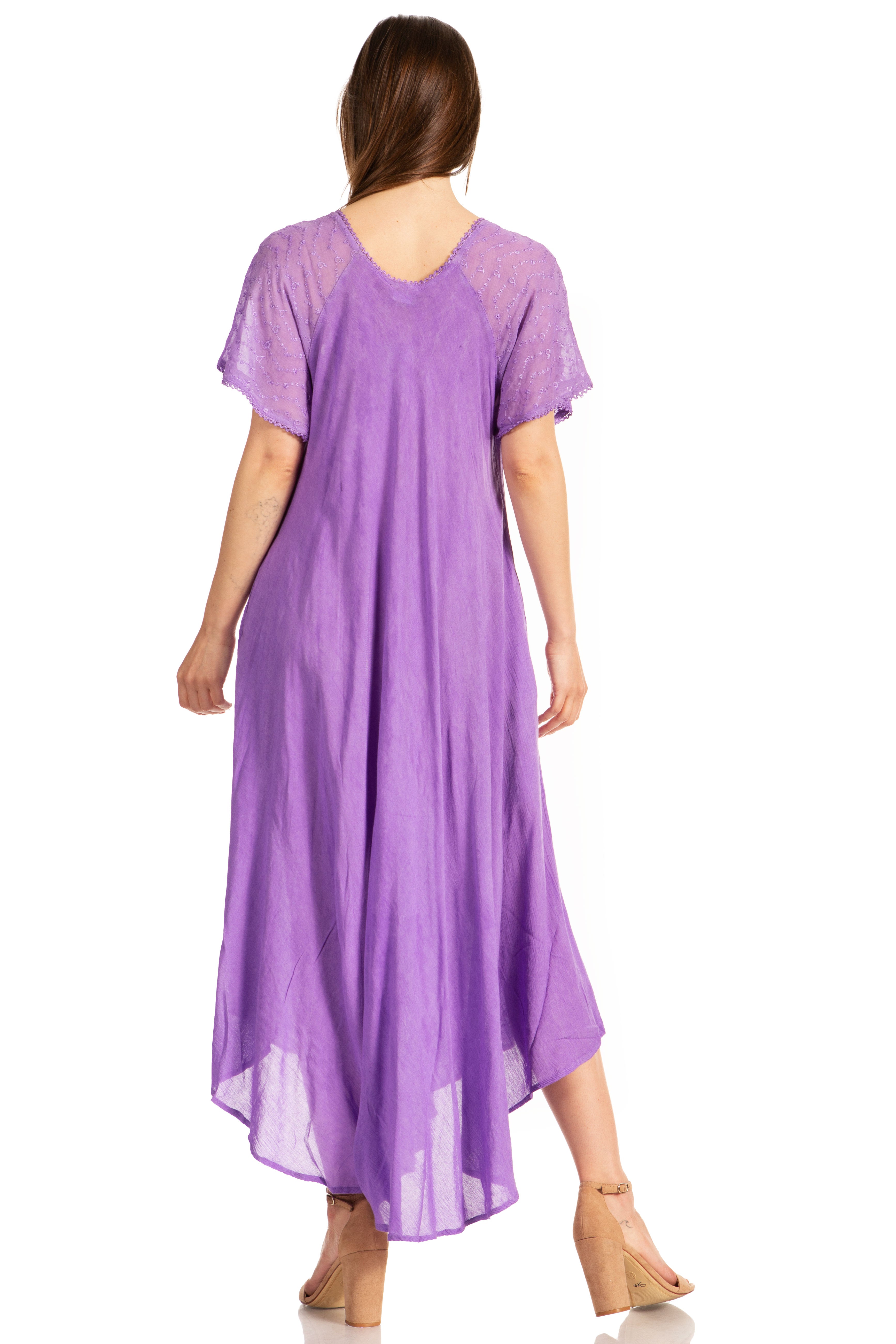 Sakkas - Myani Two Tone Embroidered Sheer Cap Sleeve Caftan Long Dress | Cover Up