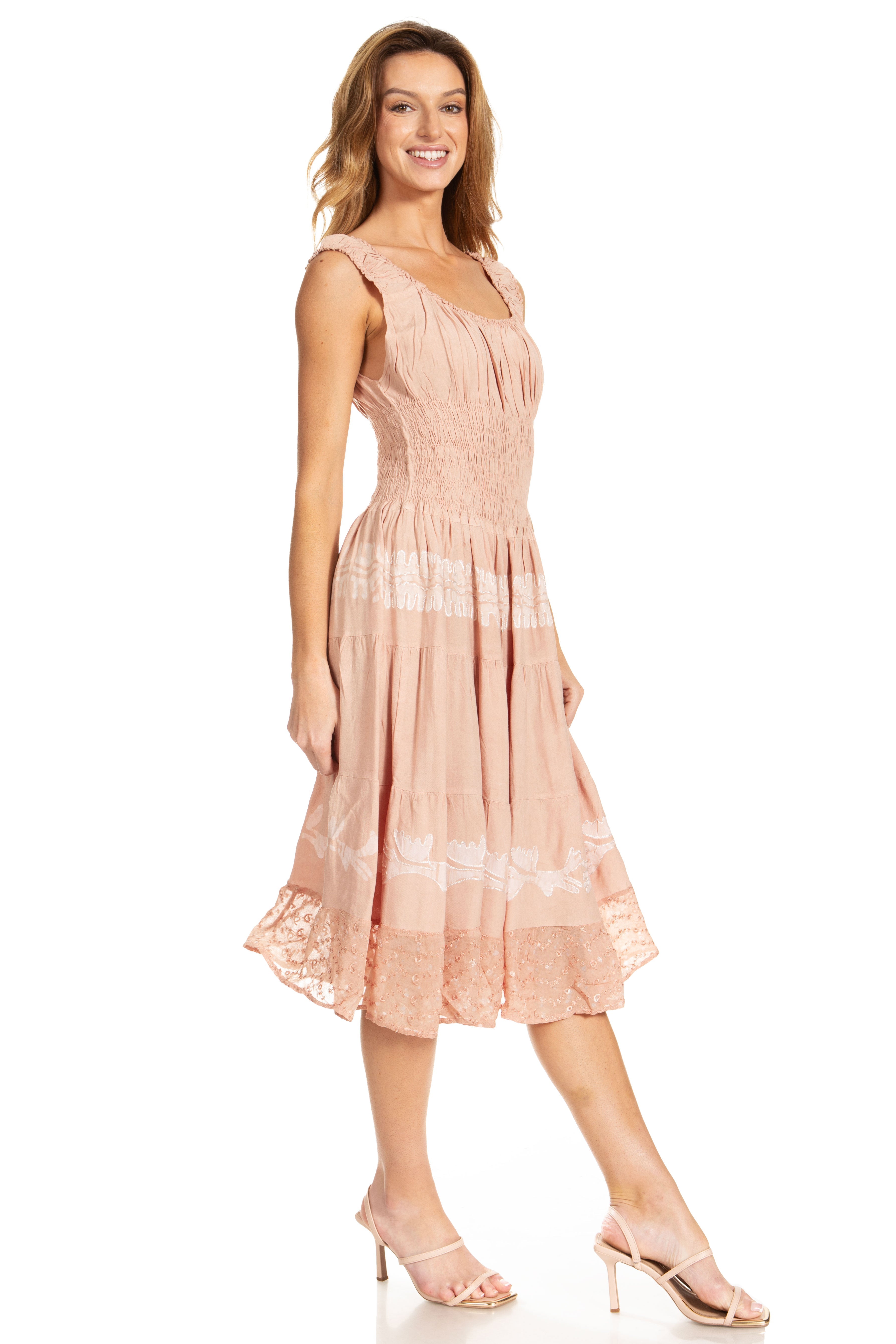 Sakkas - Alba Off The Shoulder Smock Ruffle Midi Dress