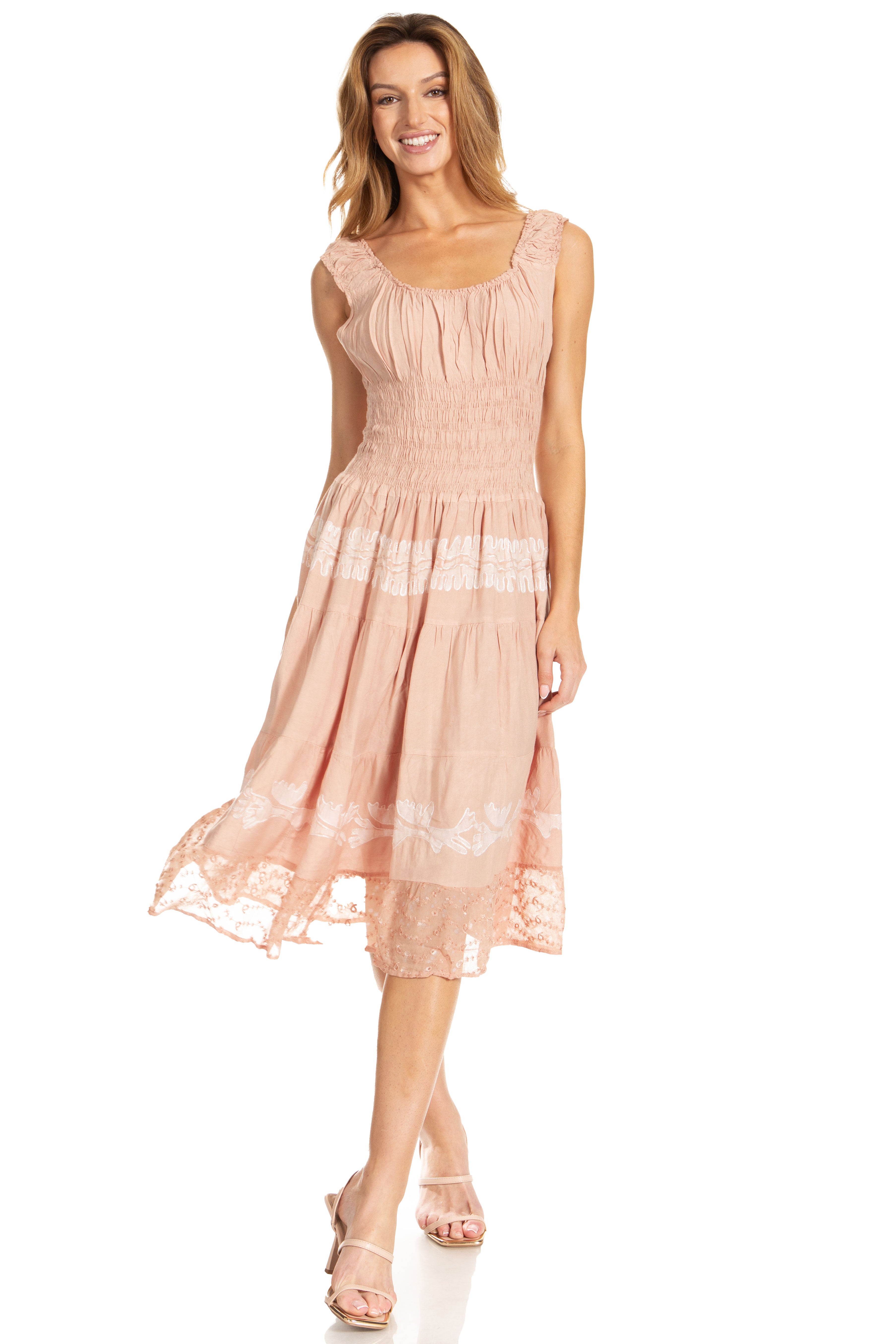 Sakkas - Alba Off The Shoulder Smock Ruffle Midi Dress