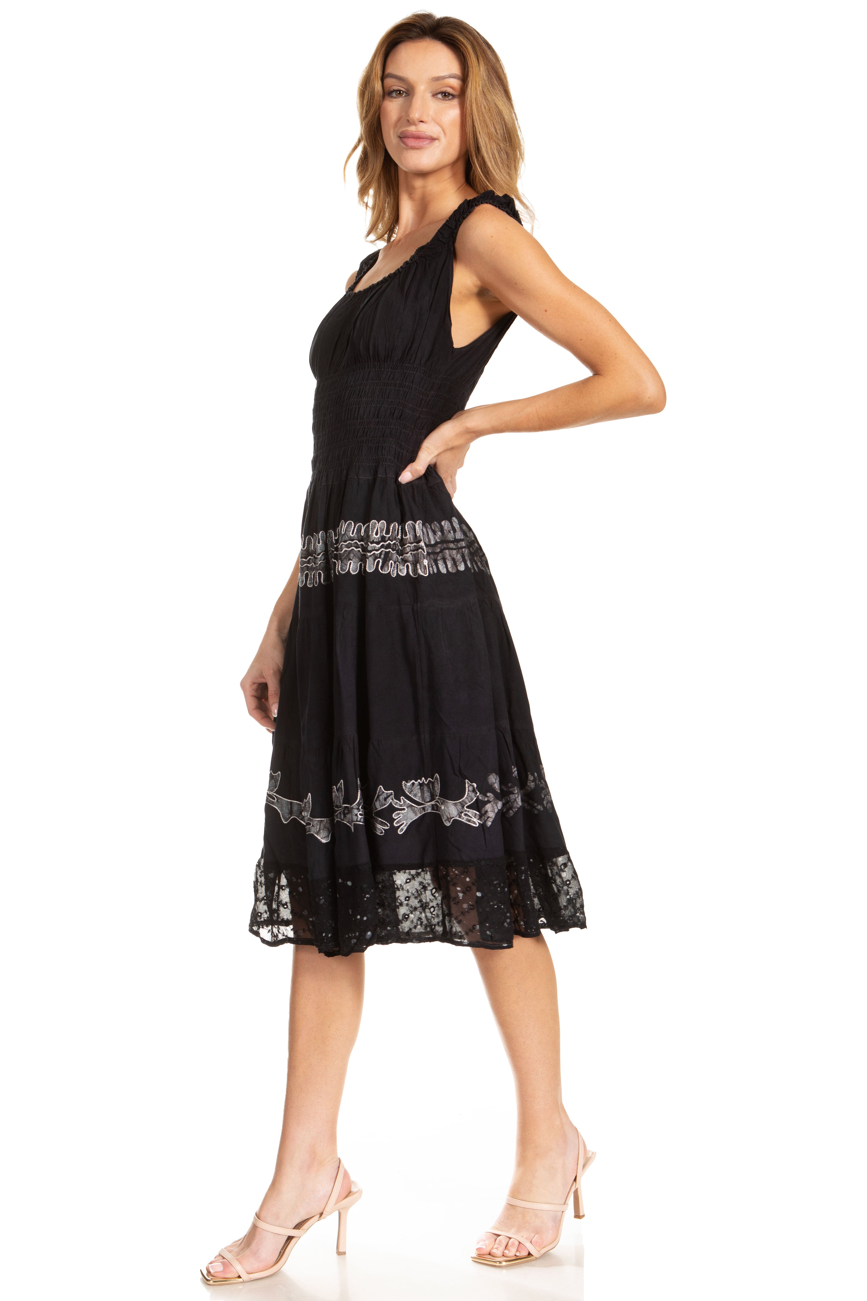 Sakkas - Alba Off The Shoulder Smock Ruffle Midi Dress