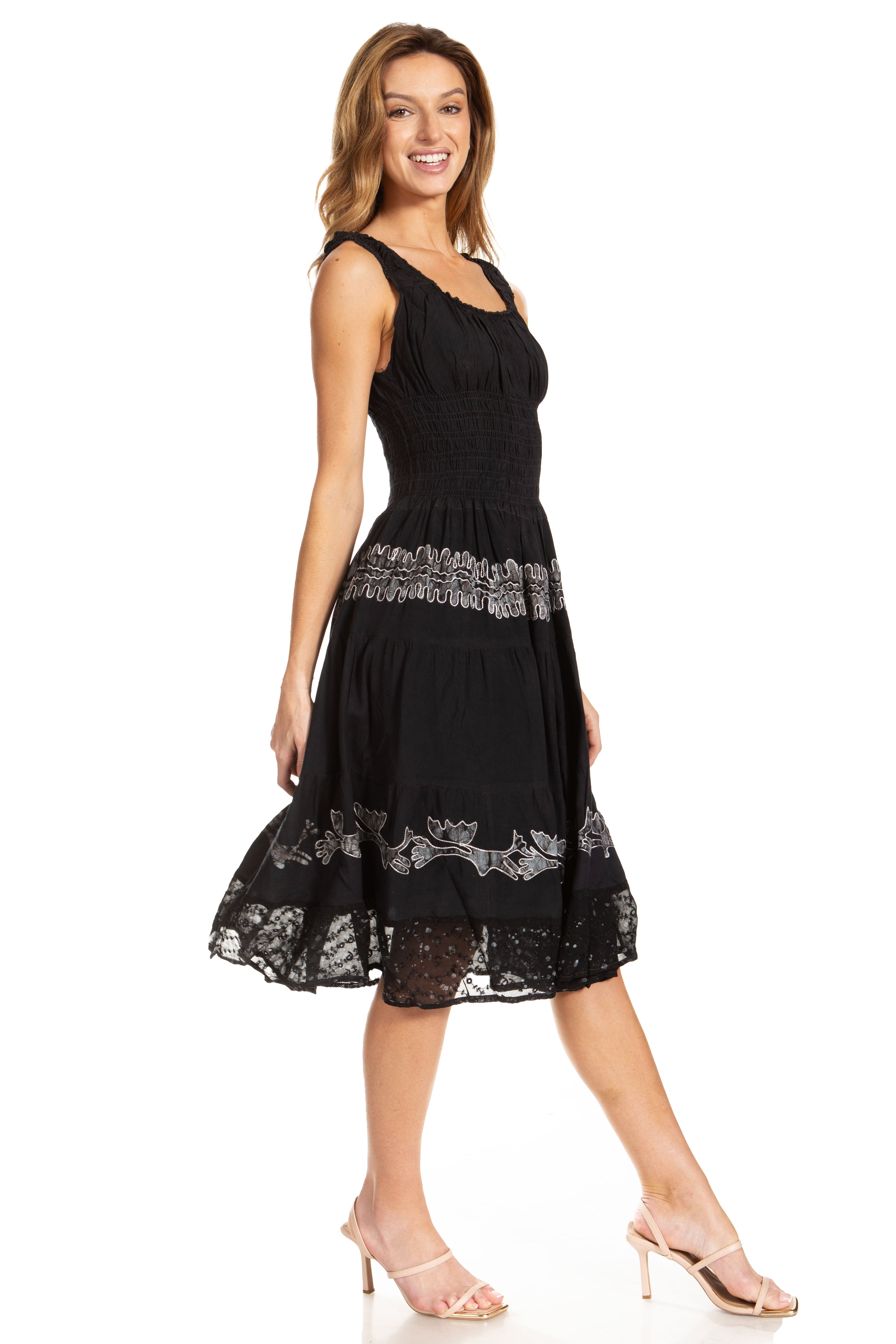 Sakkas - Alba Off The Shoulder Smock Ruffle Midi Dress