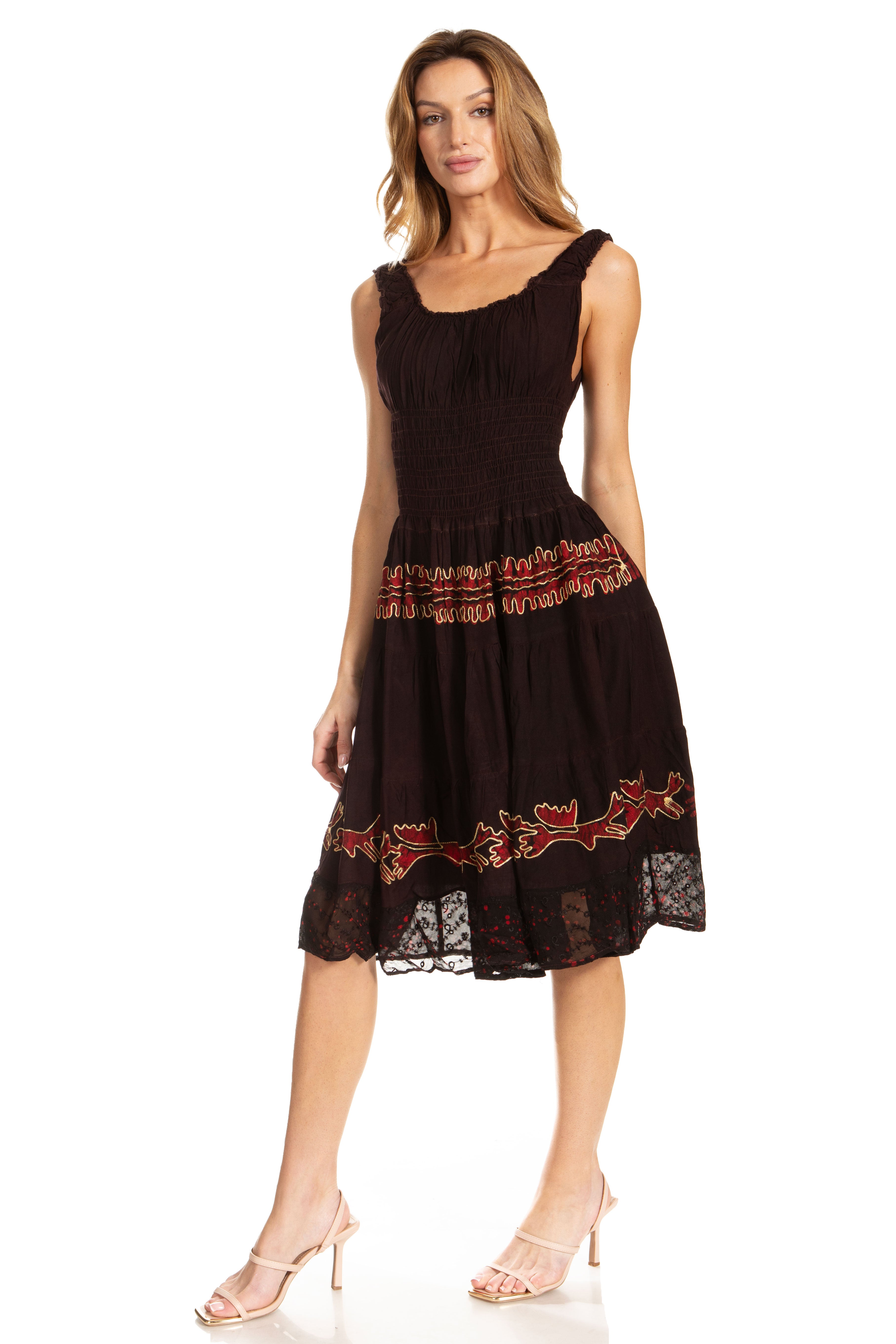Sakkas - Alba Off The Shoulder Smock Ruffle Midi Dress
