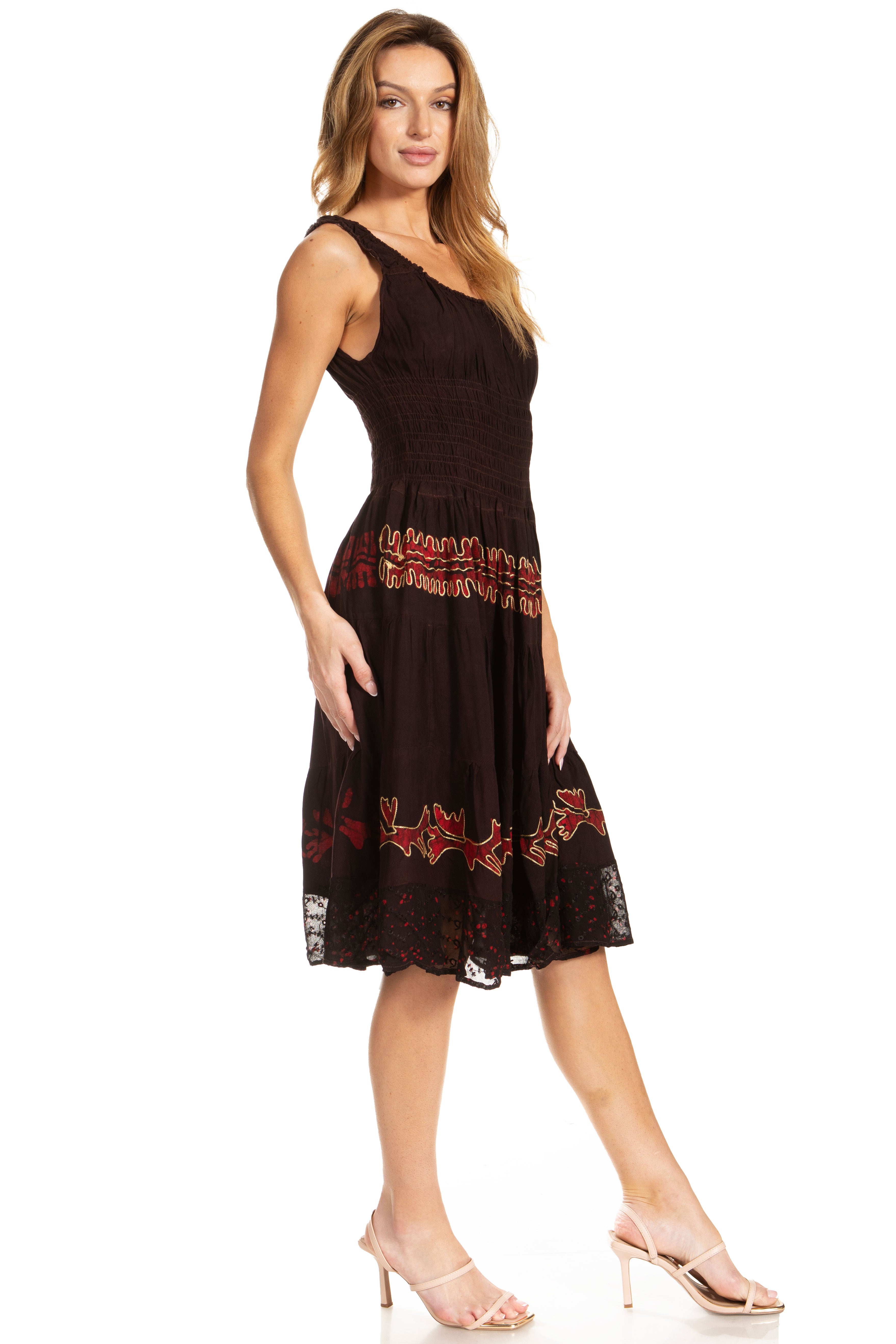 Sakkas - Alba Off The Shoulder Smock Ruffle Midi Dress