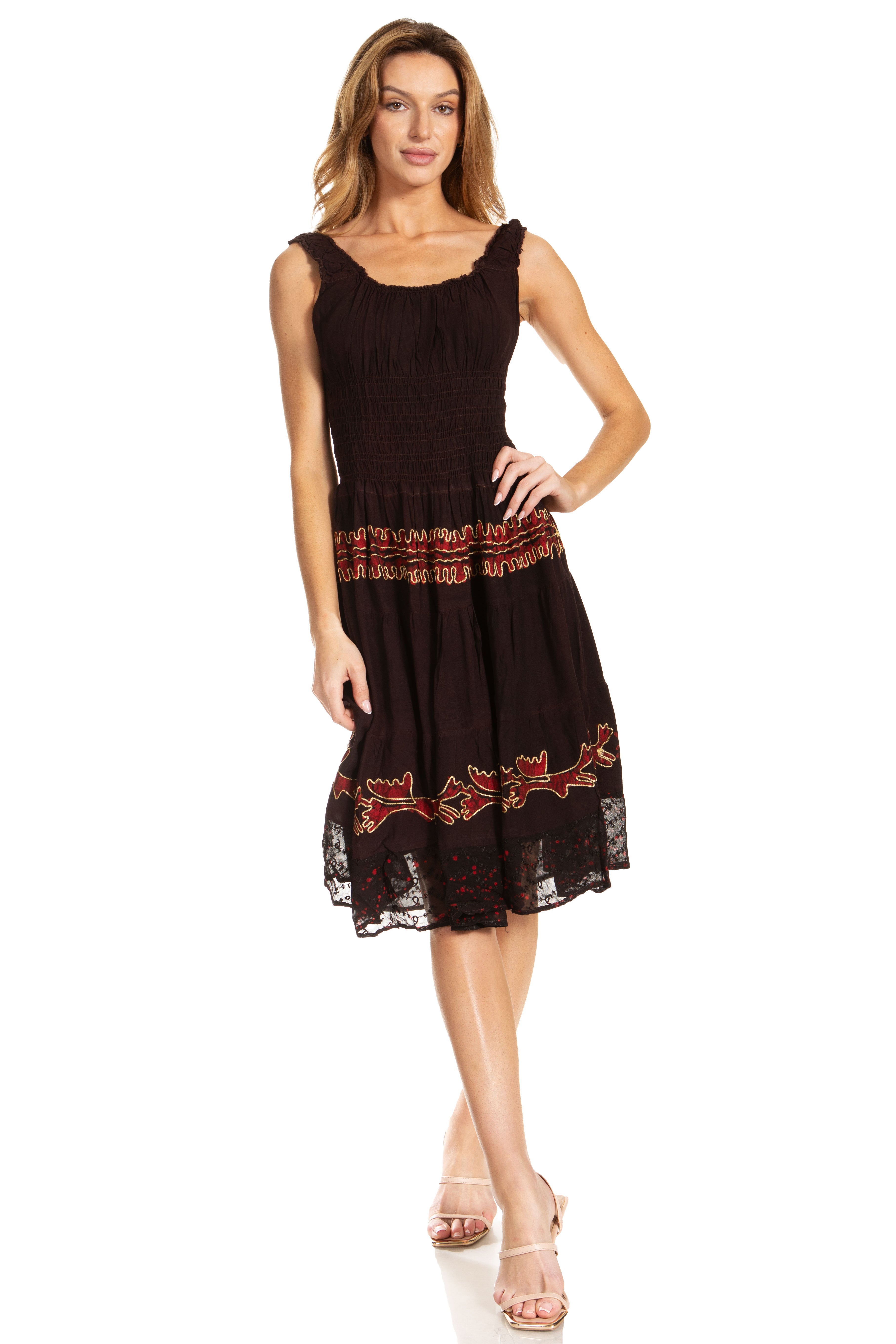 Sakkas - Alba Off The Shoulder Smock Ruffle Midi Dress