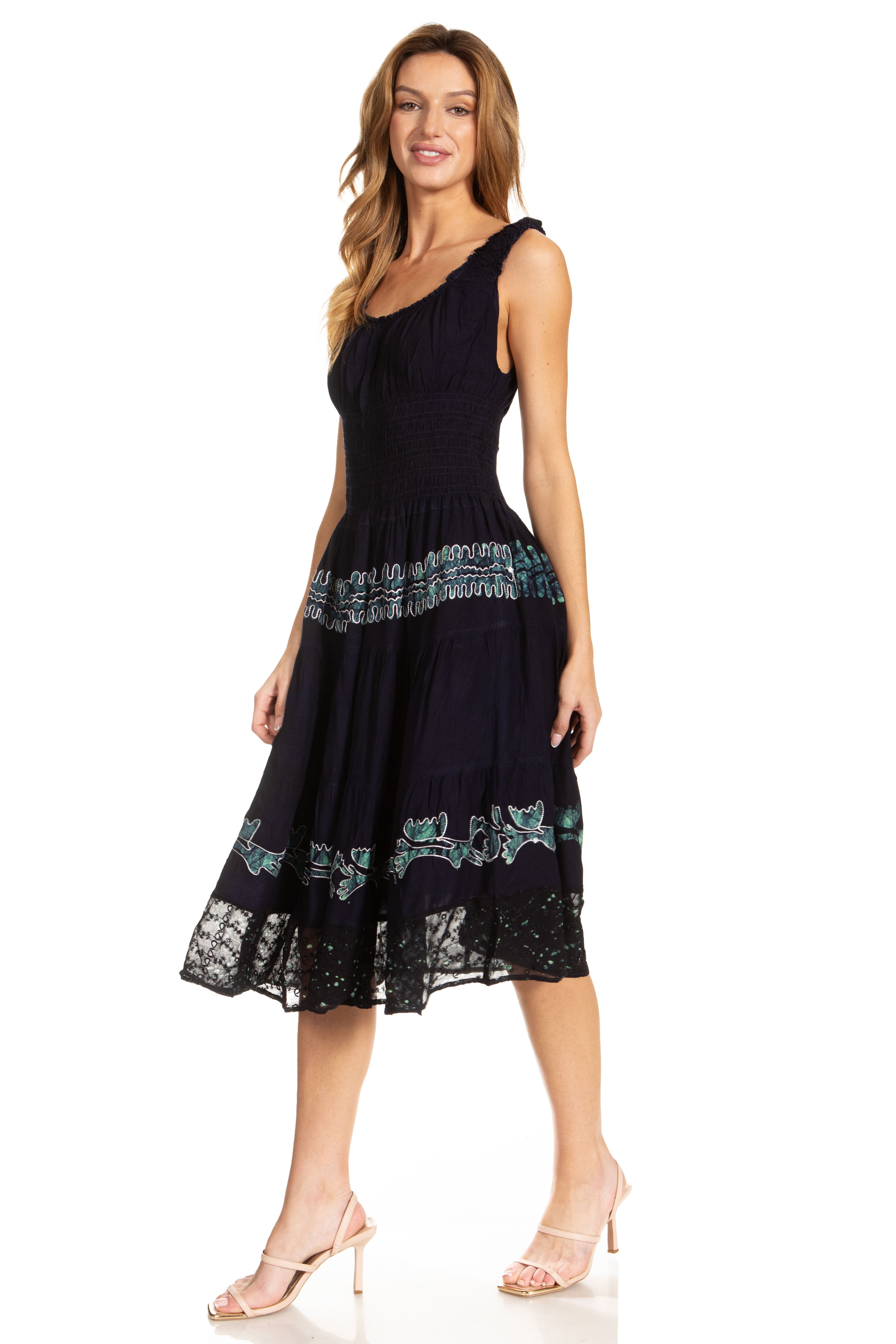 Sakkas - Alba Off The Shoulder Smock Ruffle Midi Dress