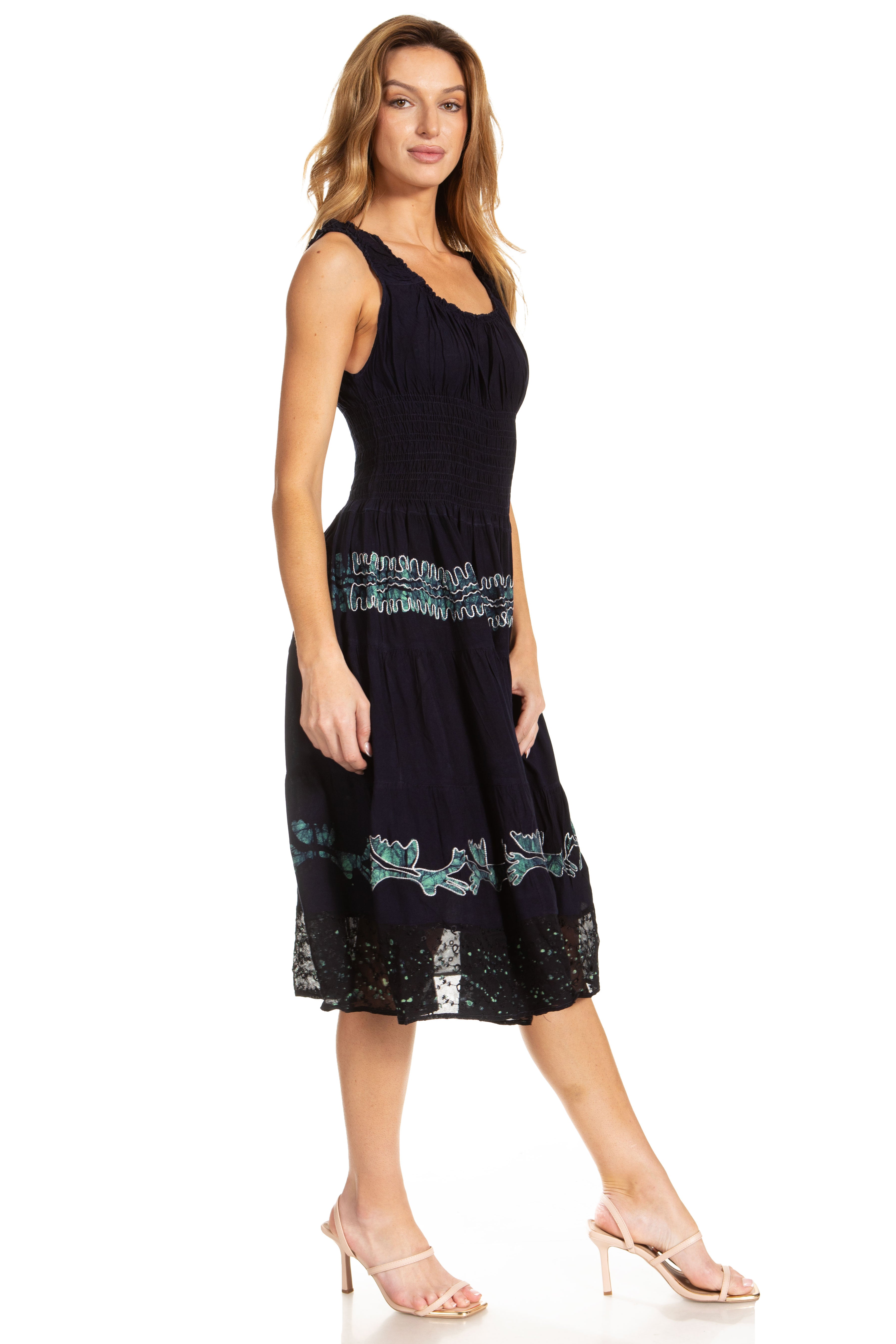 Sakkas - Alba Off The Shoulder Smock Ruffle Midi Dress