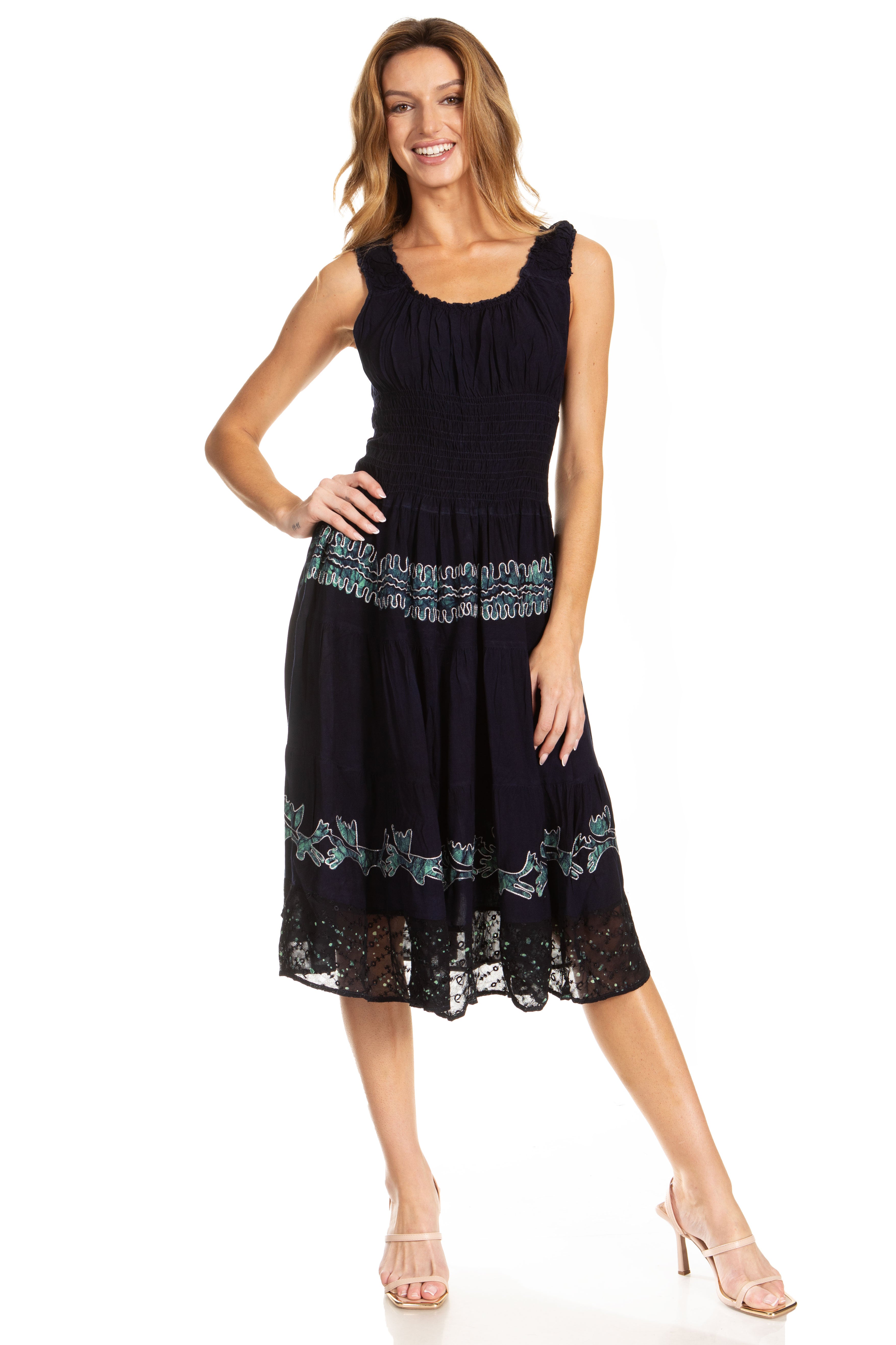 Sakkas - Alba Off The Shoulder Smock Ruffle Midi Dress