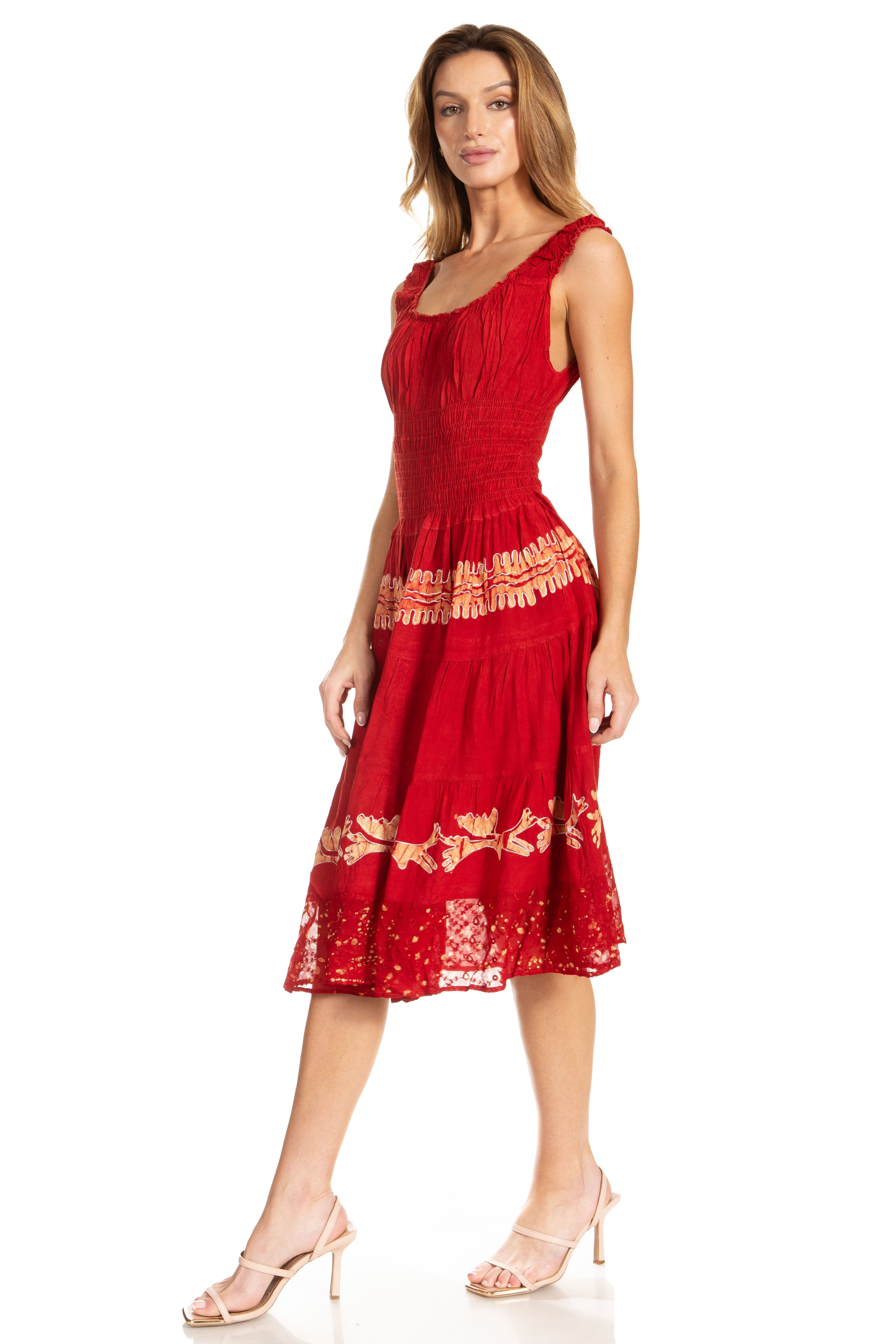 Sakkas - Alba Off The Shoulder Smock Ruffle Midi Dress