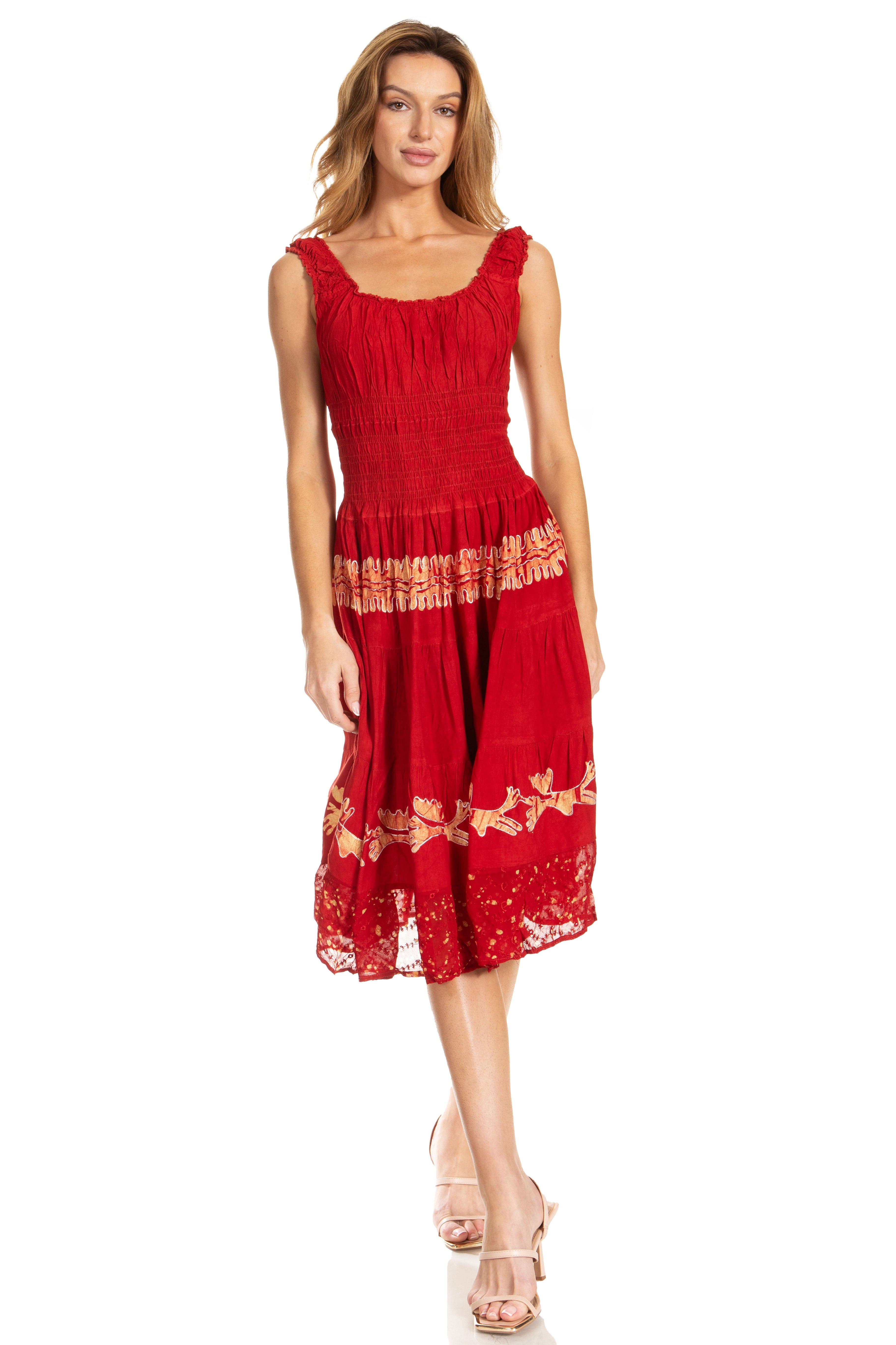 Sakkas - Alba Off The Shoulder Smock Ruffle Midi Dress