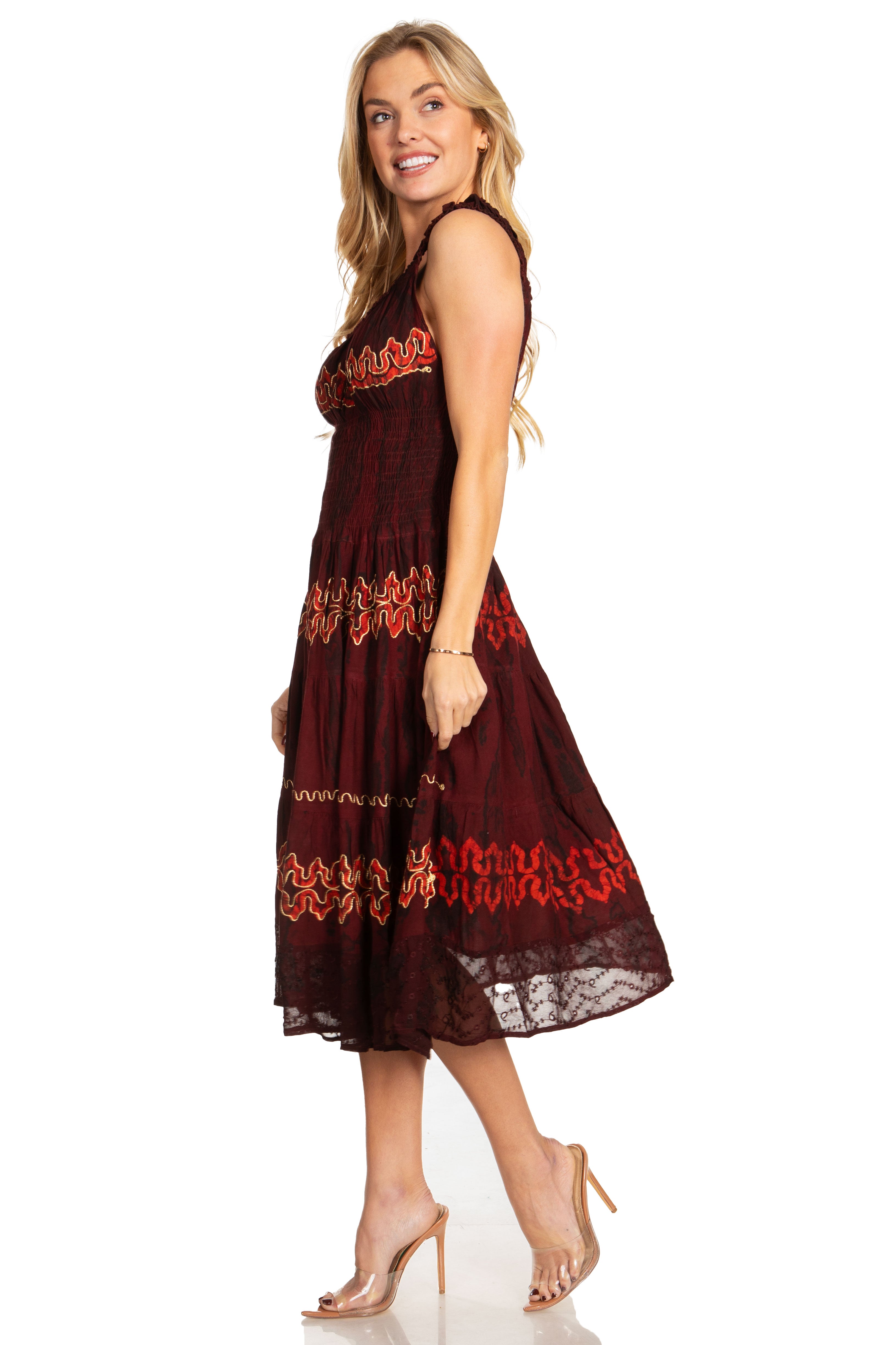 Sakkas - Alba Off The Shoulder Smock Ruffle Midi Dress