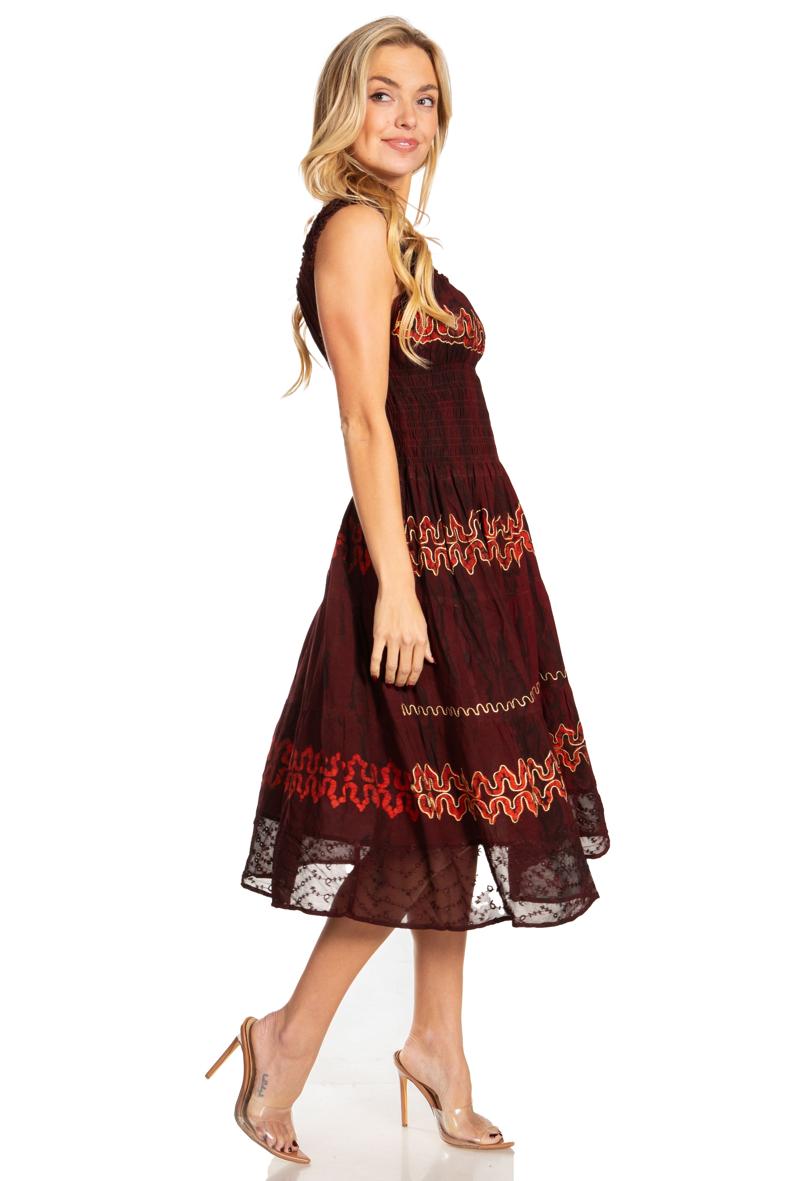 Sakkas - Alba Off The Shoulder Smock Ruffle Midi Dress