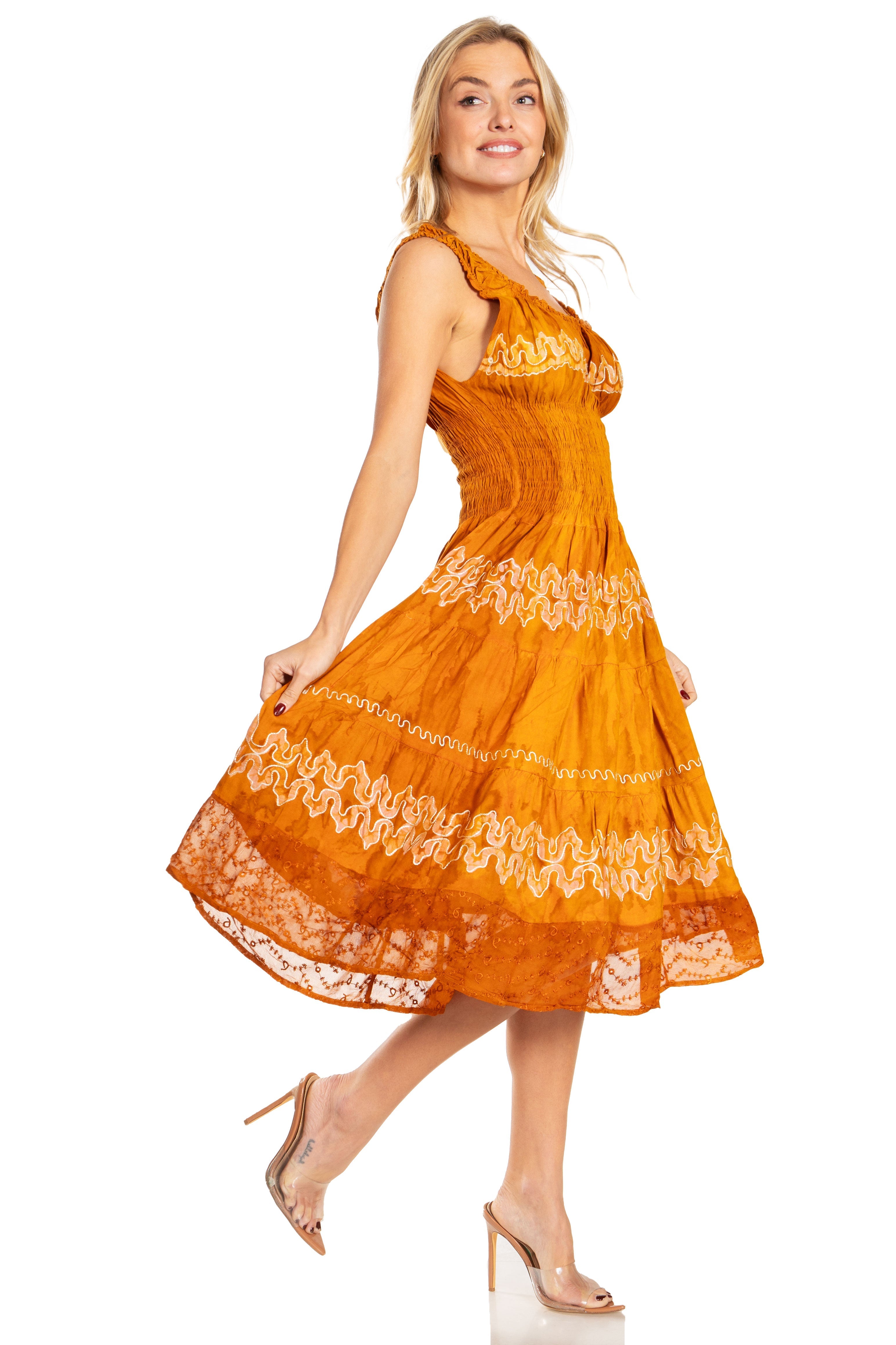 Sakkas - Alba Off The Shoulder Smock Ruffle Midi Dress