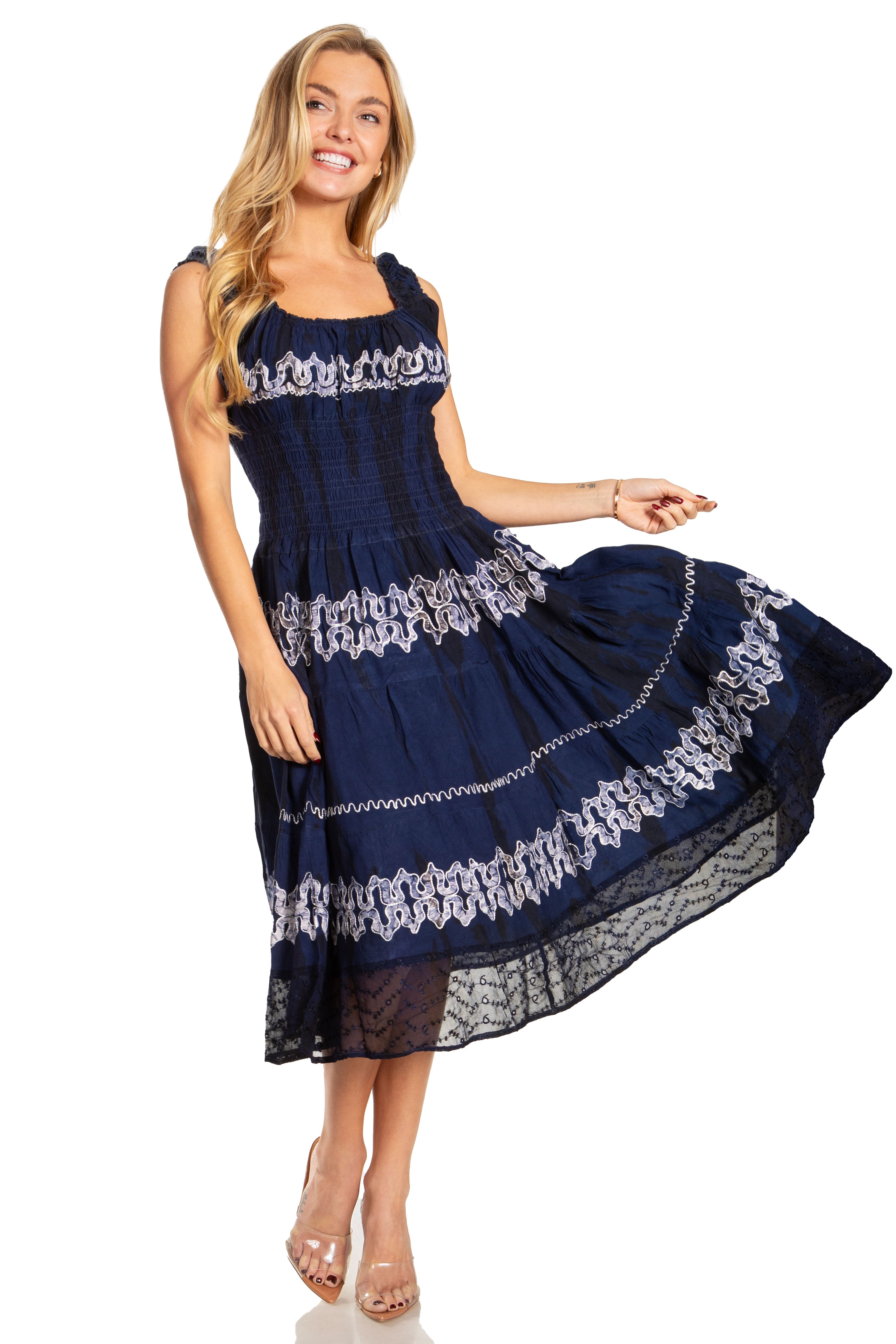 Sakkas - Alba Off The Shoulder Smock Ruffle Midi Dress