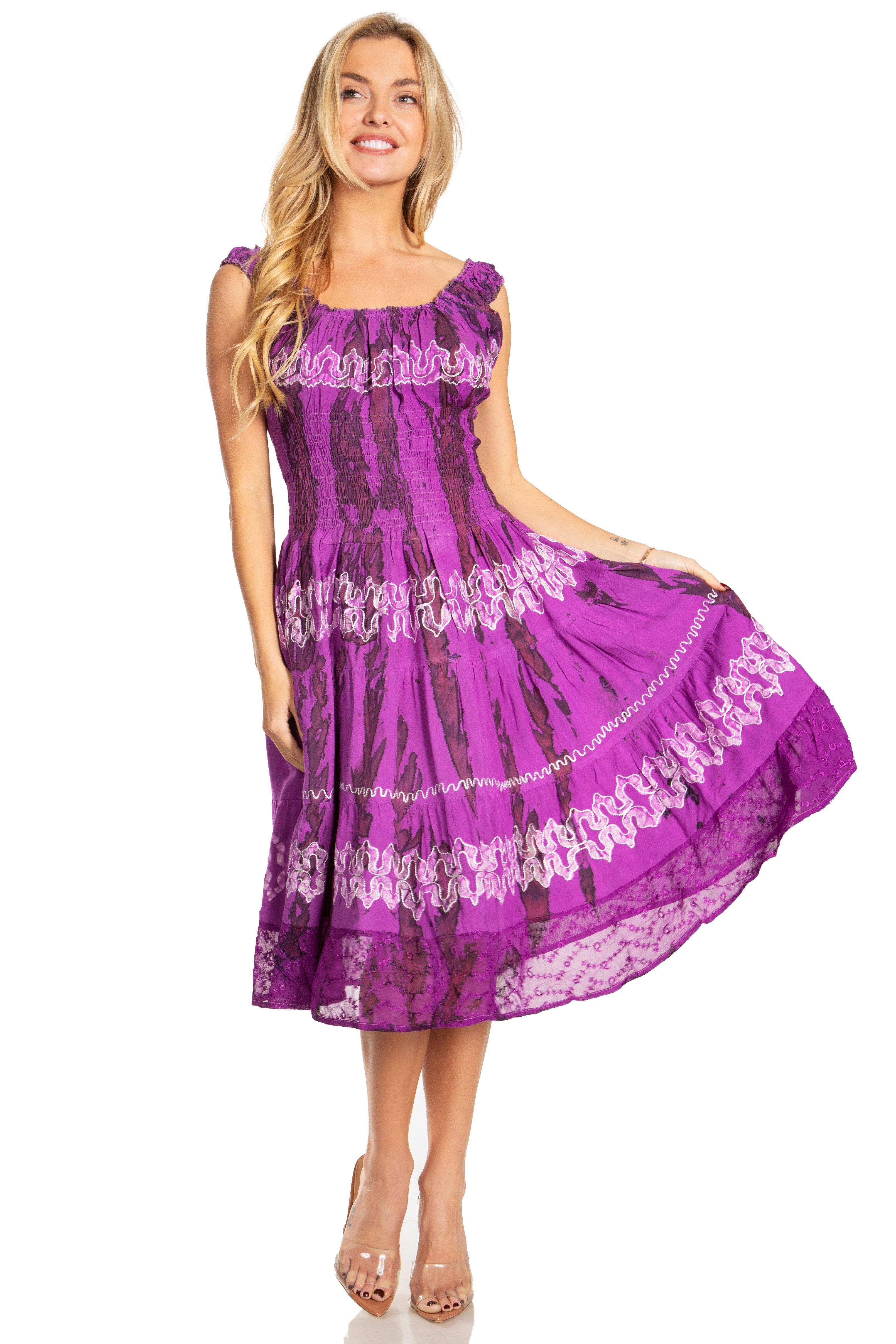Sakkas - Alba Off The Shoulder Smock Ruffle Midi Dress