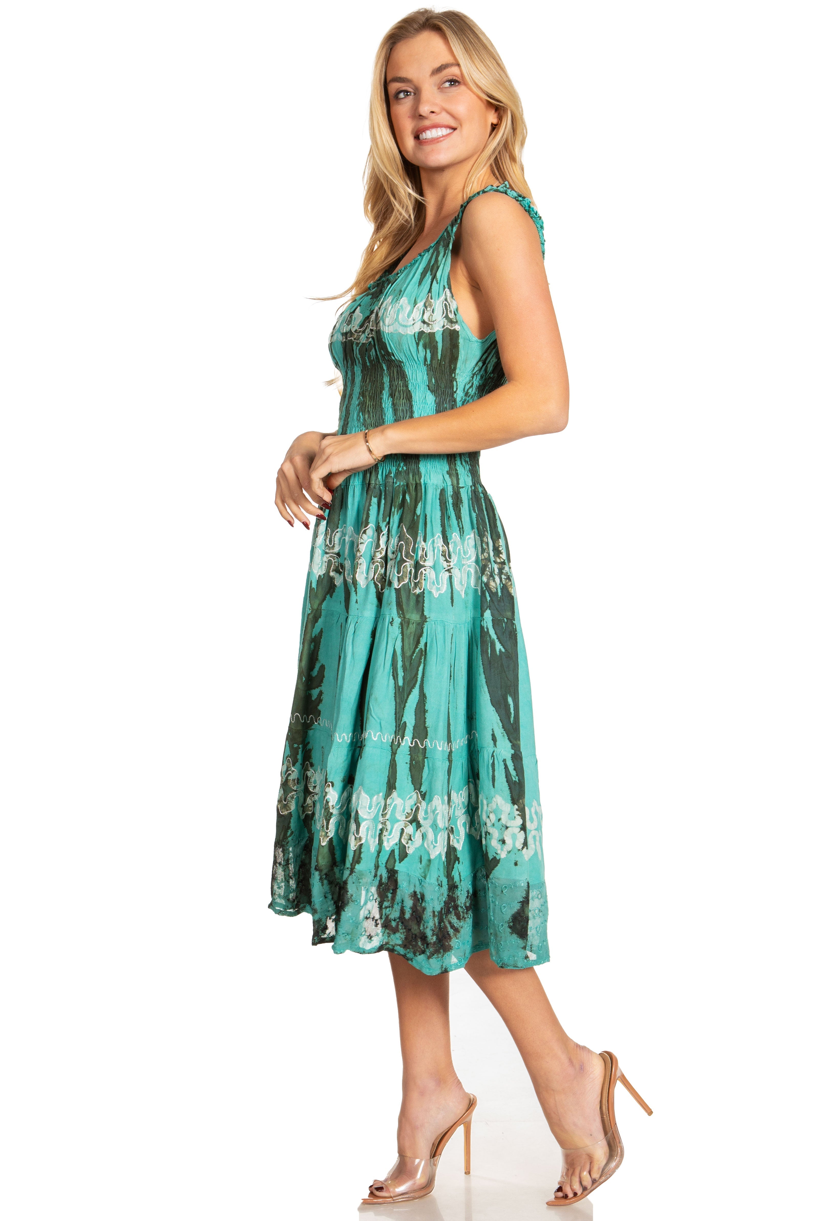Sakkas - Alba Off The Shoulder Smock Ruffle Midi Dress