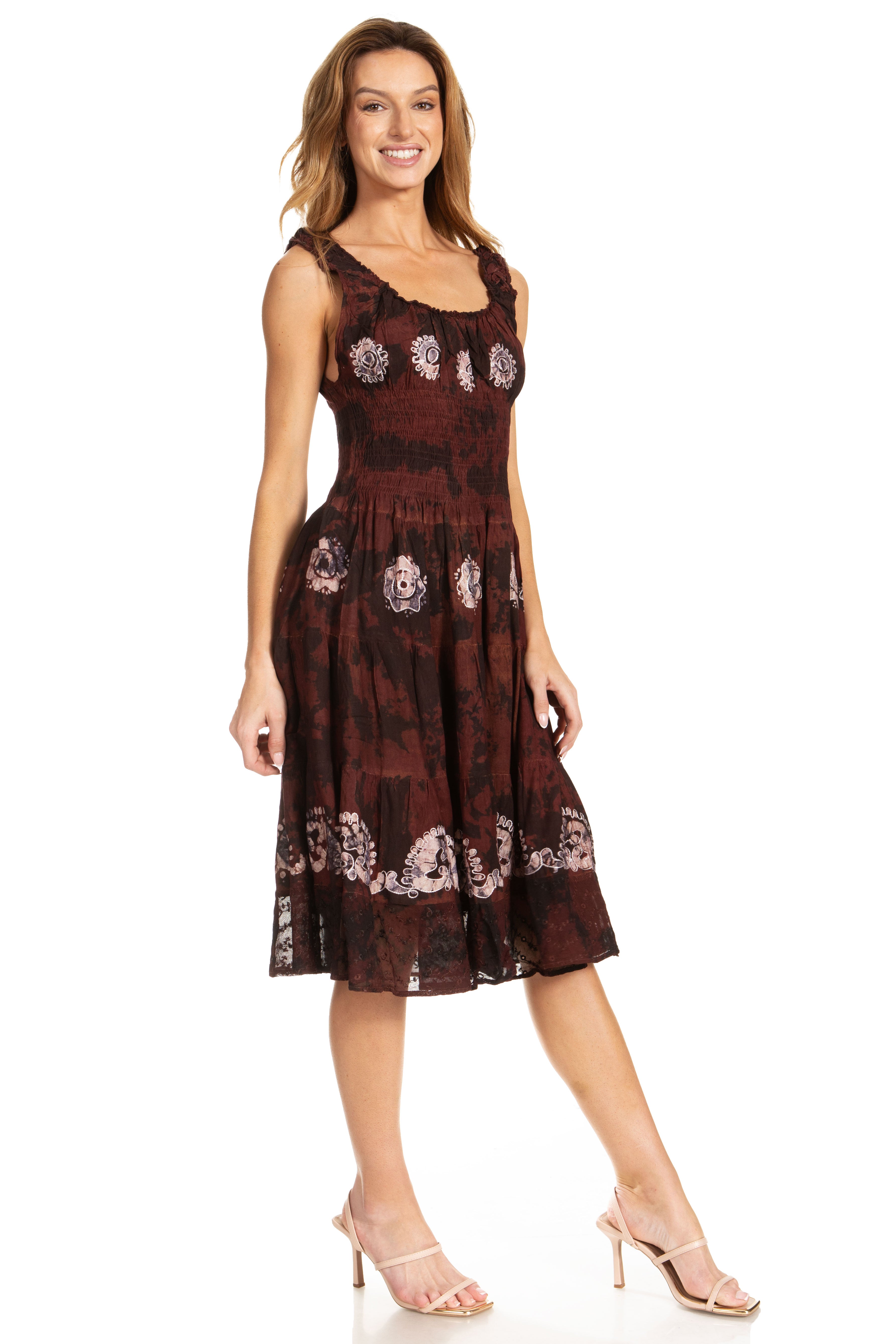 Sakkas - Alba Off The Shoulder Smock Ruffle Midi Dress