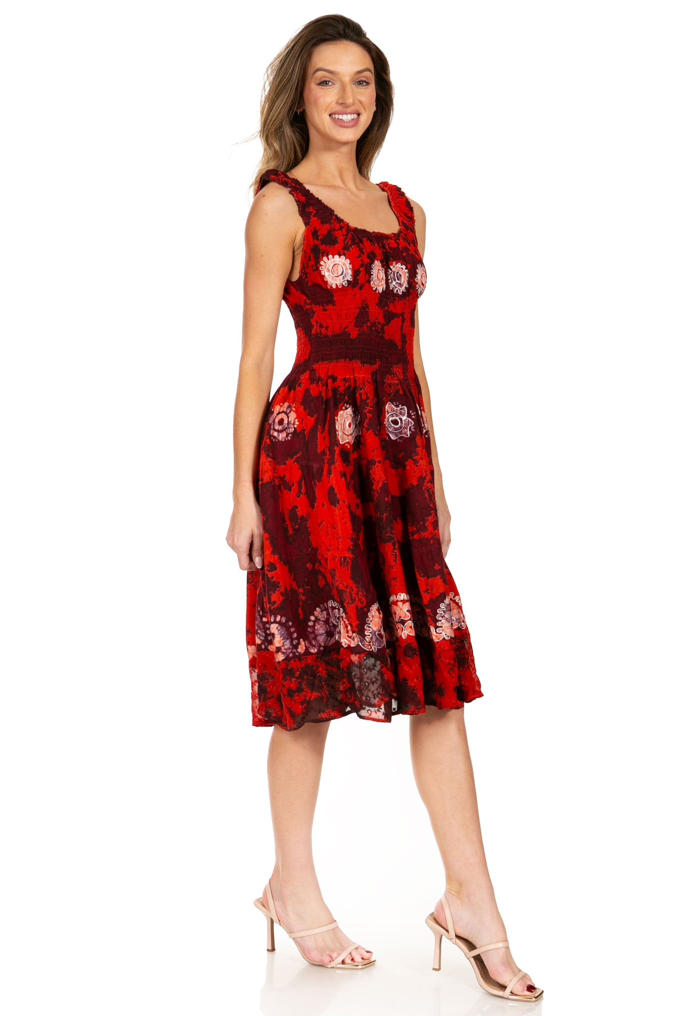 Sakkas - Alba Off The Shoulder Smock Ruffle Midi Dress