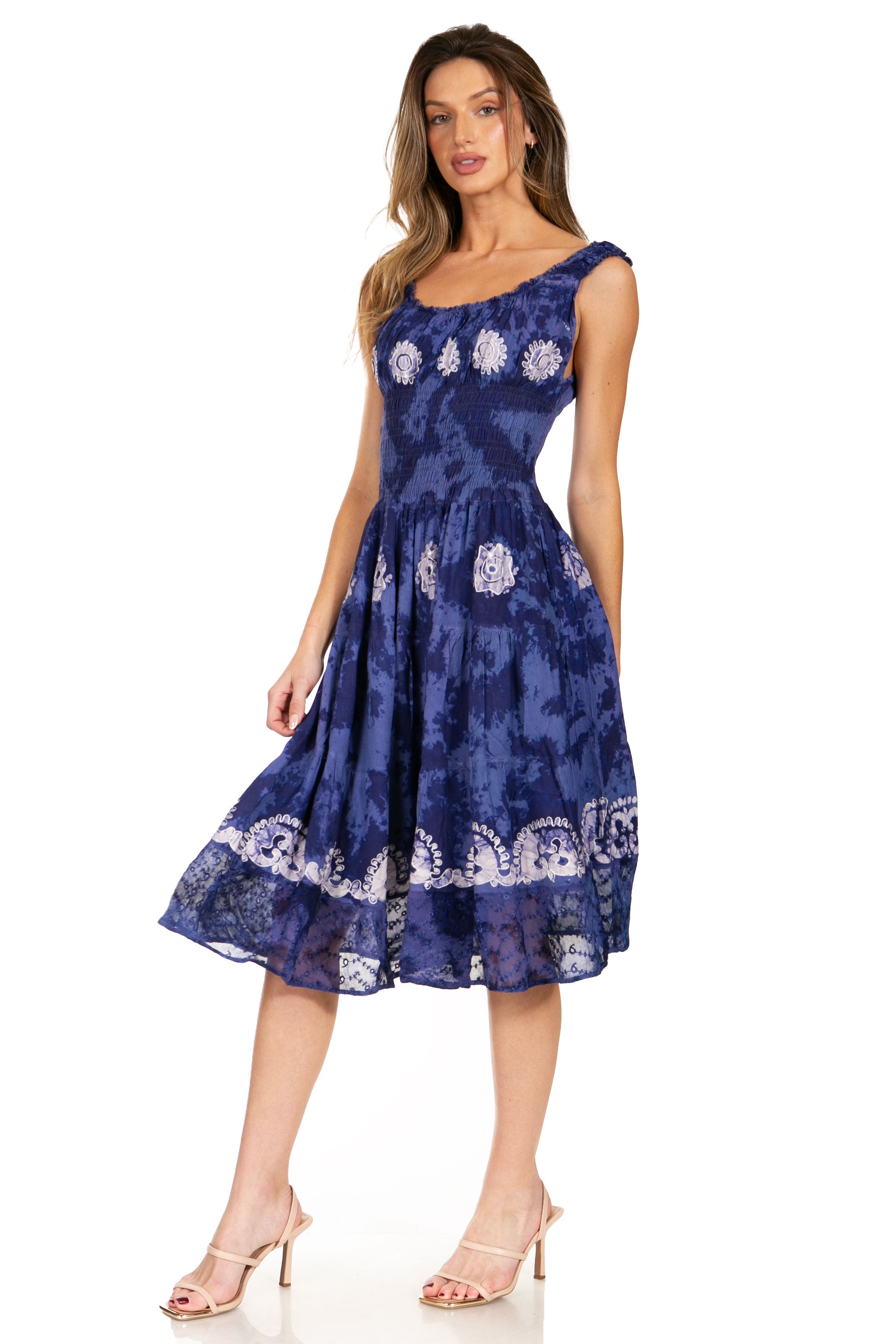 Sakkas - Alba Off The Shoulder Smock Ruffle Midi Dress