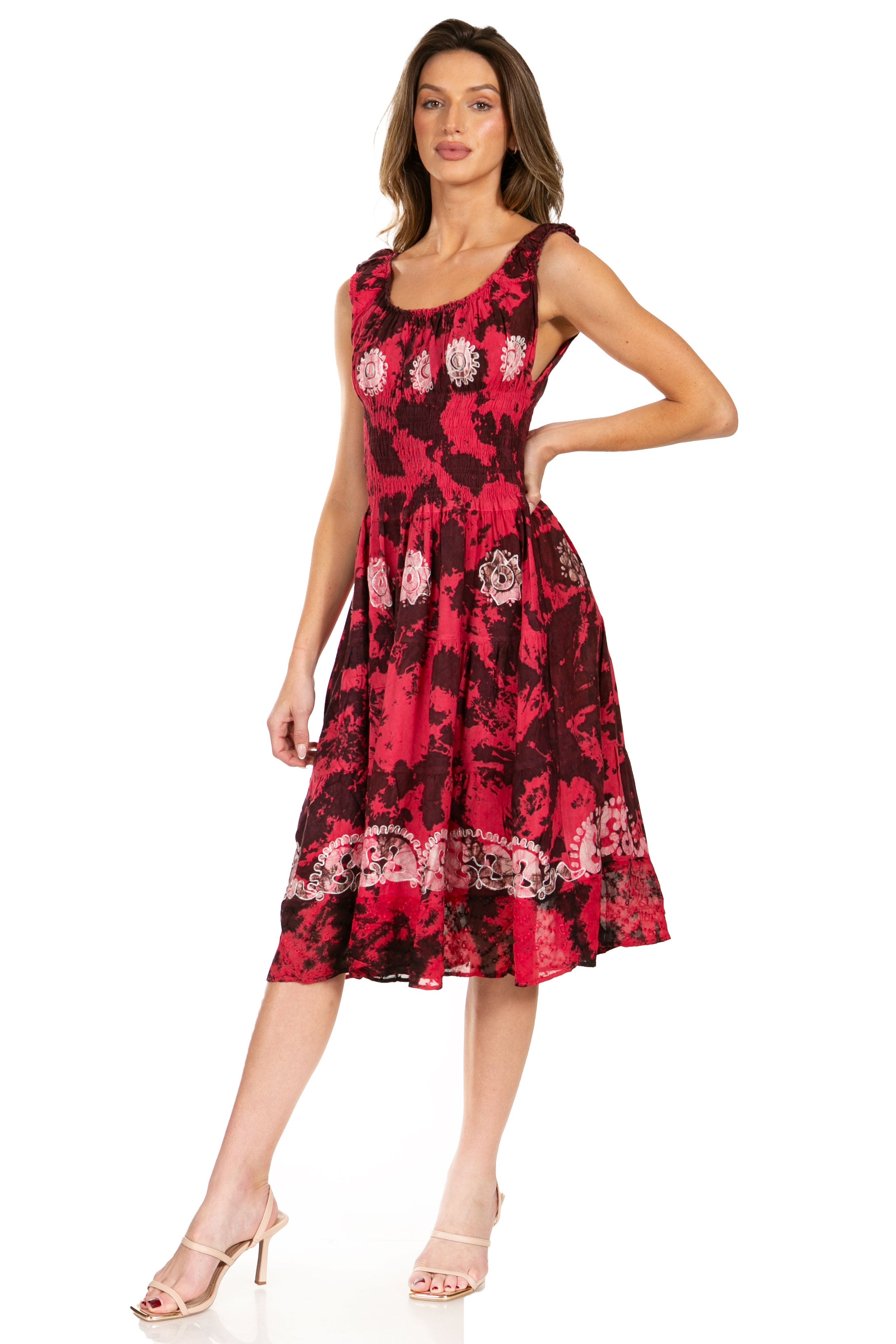 Sakkas - Alba Off The Shoulder Smock Ruffle Midi Dress