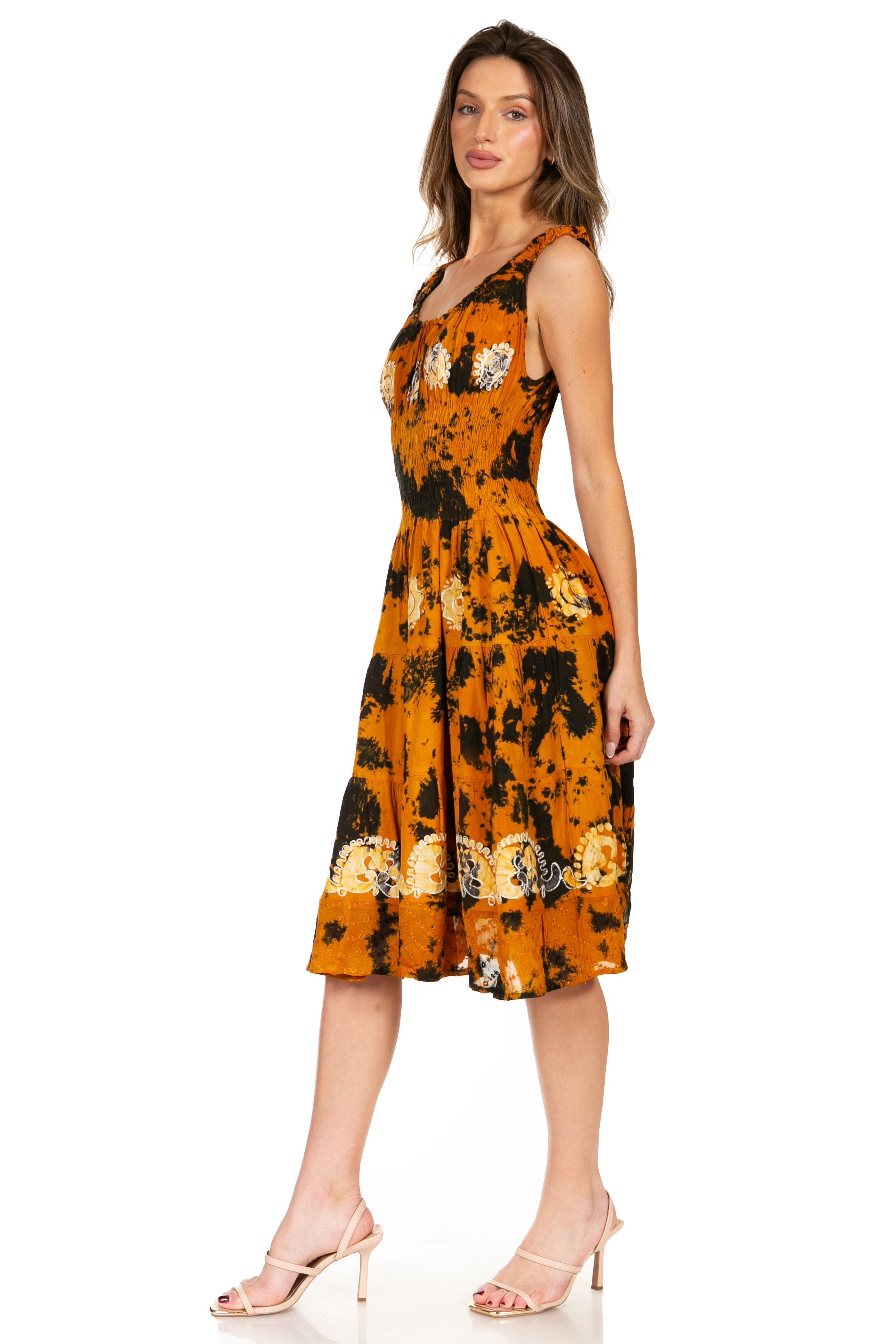 Sakkas - Alba Off The Shoulder Smock Ruffle Midi Dress