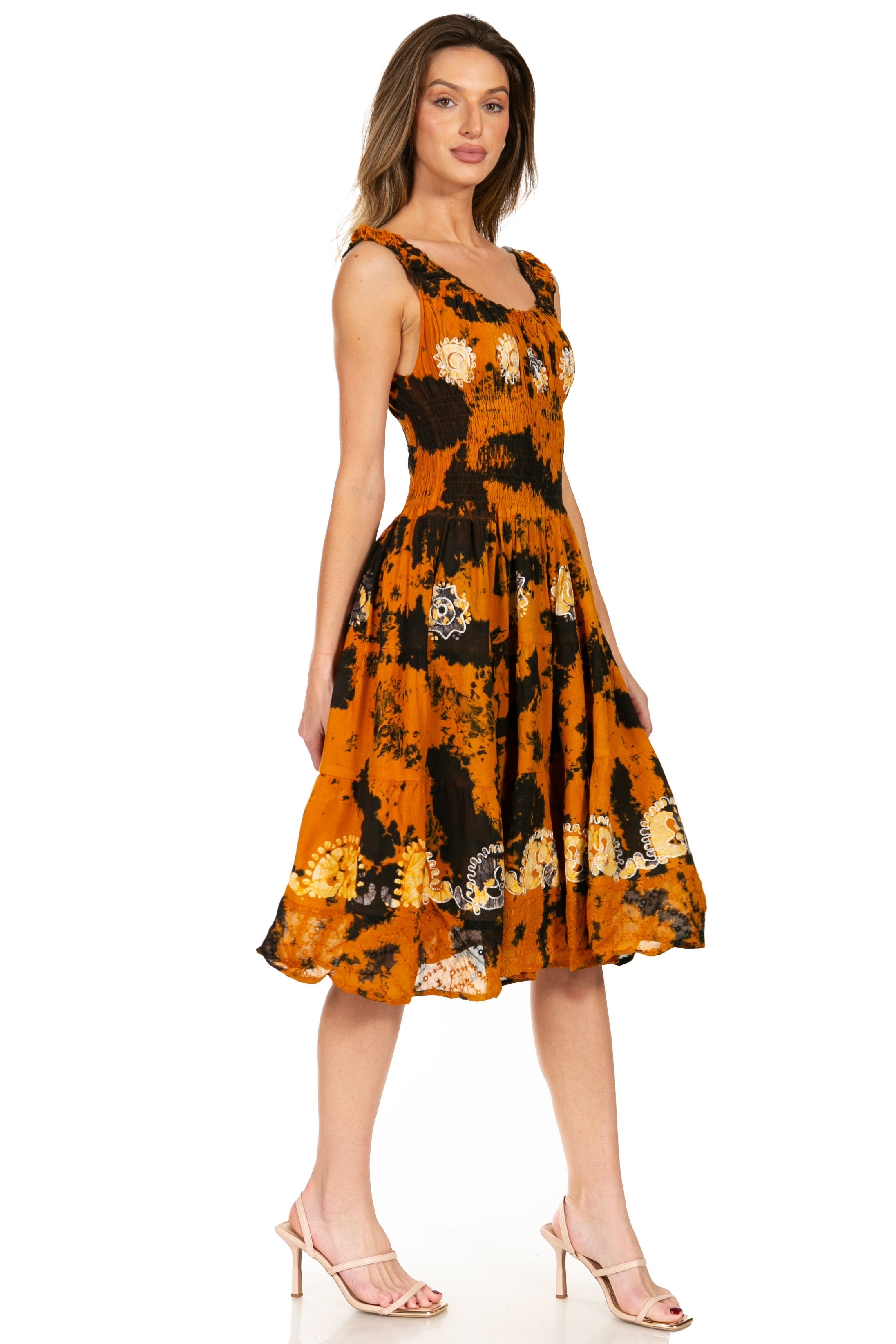 Sakkas - Alba Off The Shoulder Smock Ruffle Midi Dress