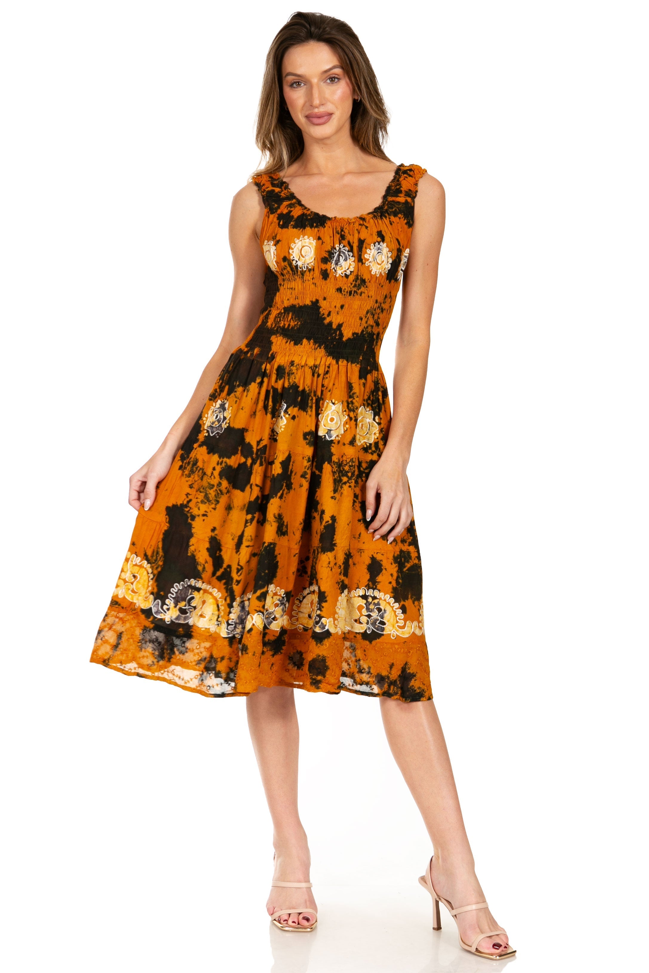 Sakkas - Alba Off The Shoulder Smock Ruffle Midi Dress