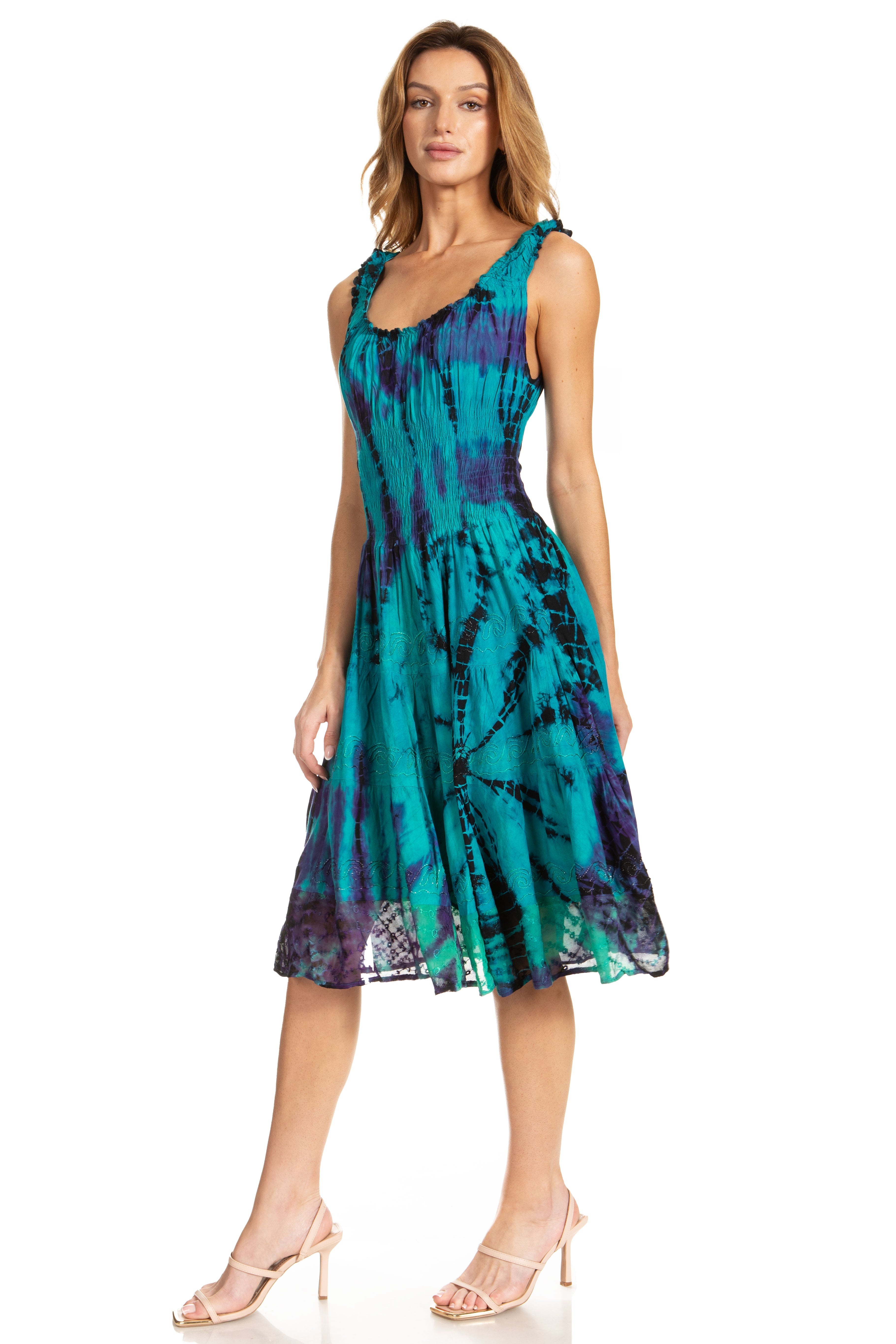 Sakkas - Alba Off The Shoulder Smock Ruffle Midi Dress