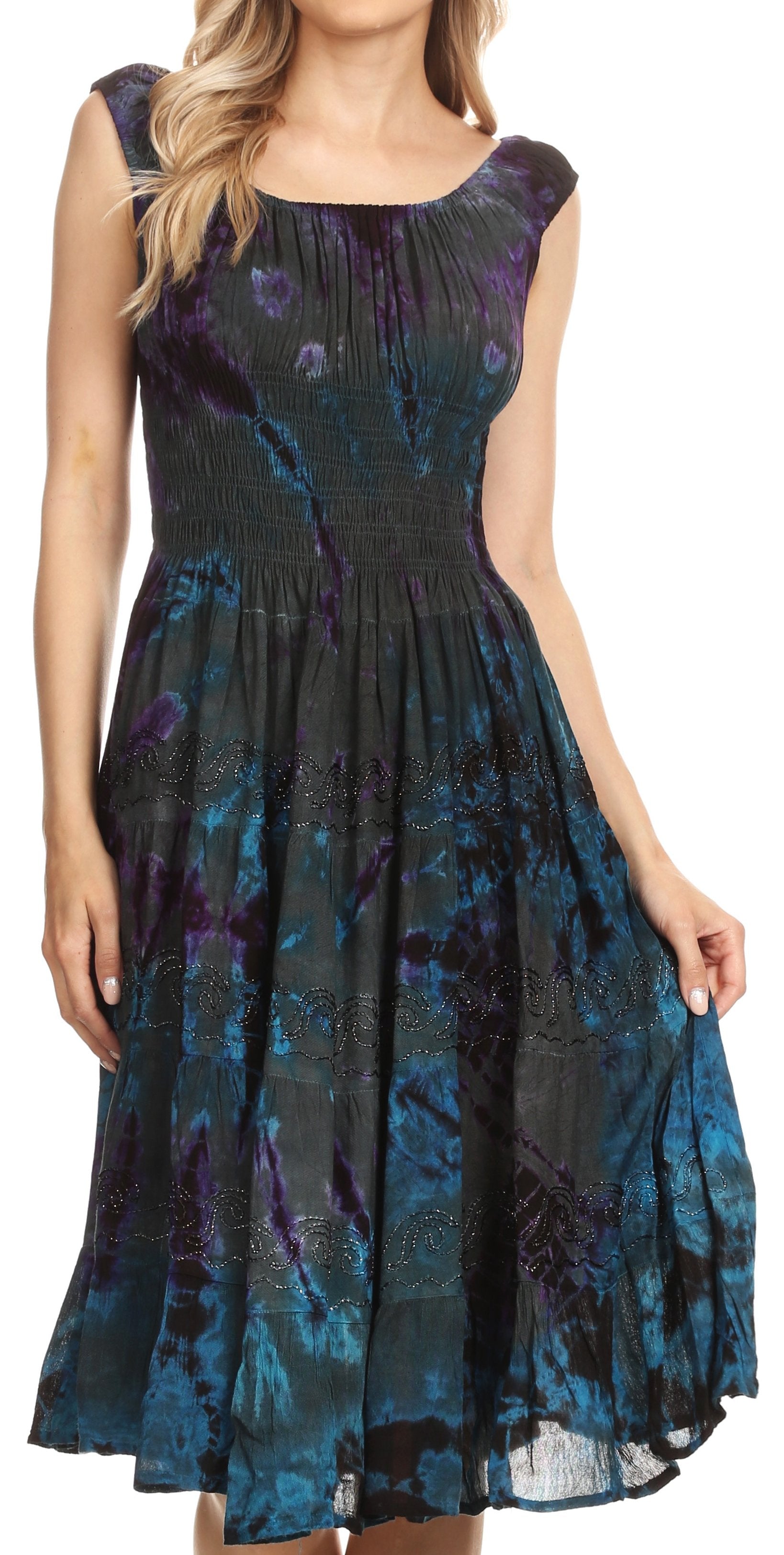 Sakkas - Alba Off The Shoulder Smock Ruffle Midi Dress