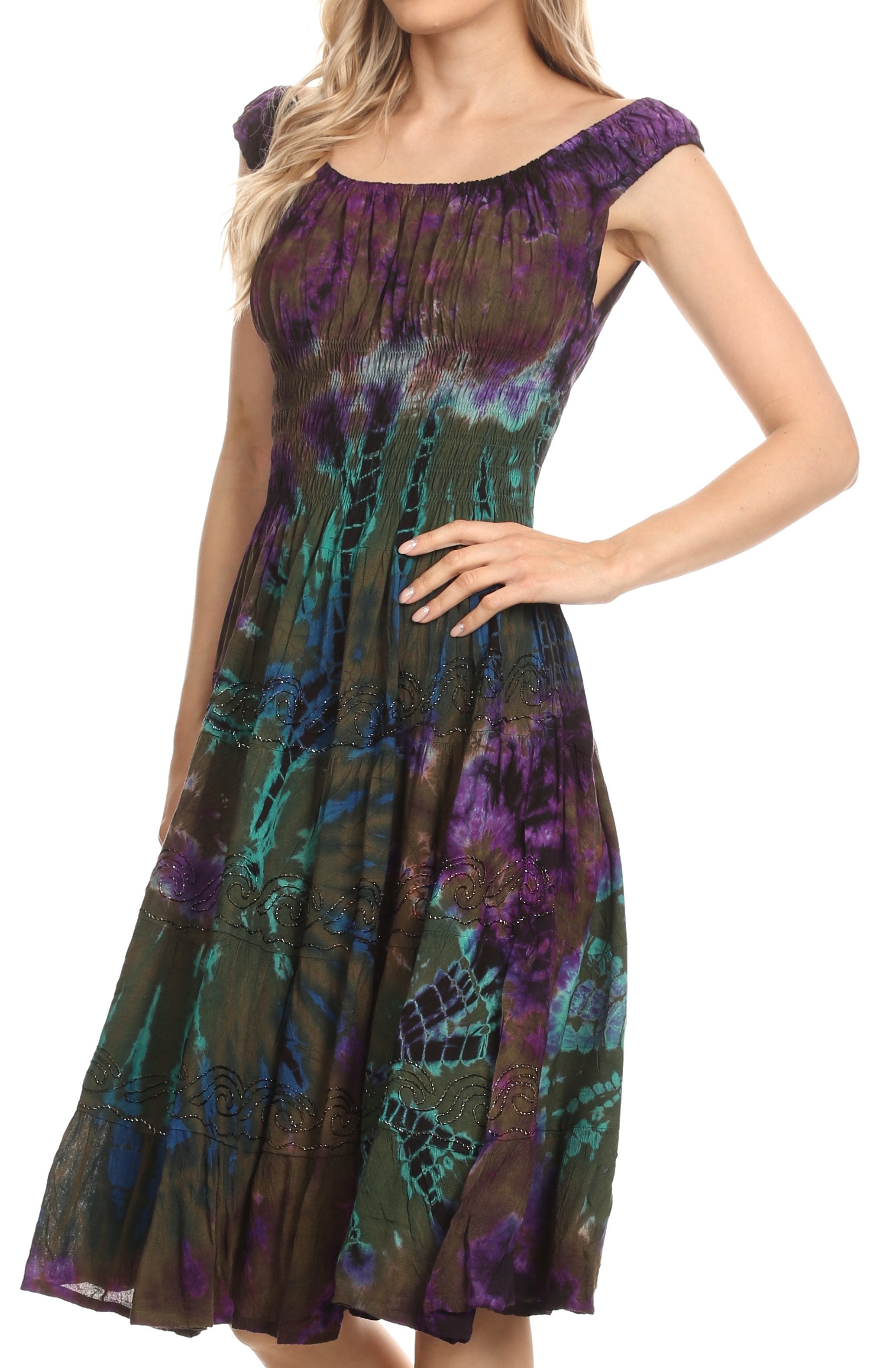 Sakkas - Alba Off The Shoulder Smock Ruffle Midi Dress