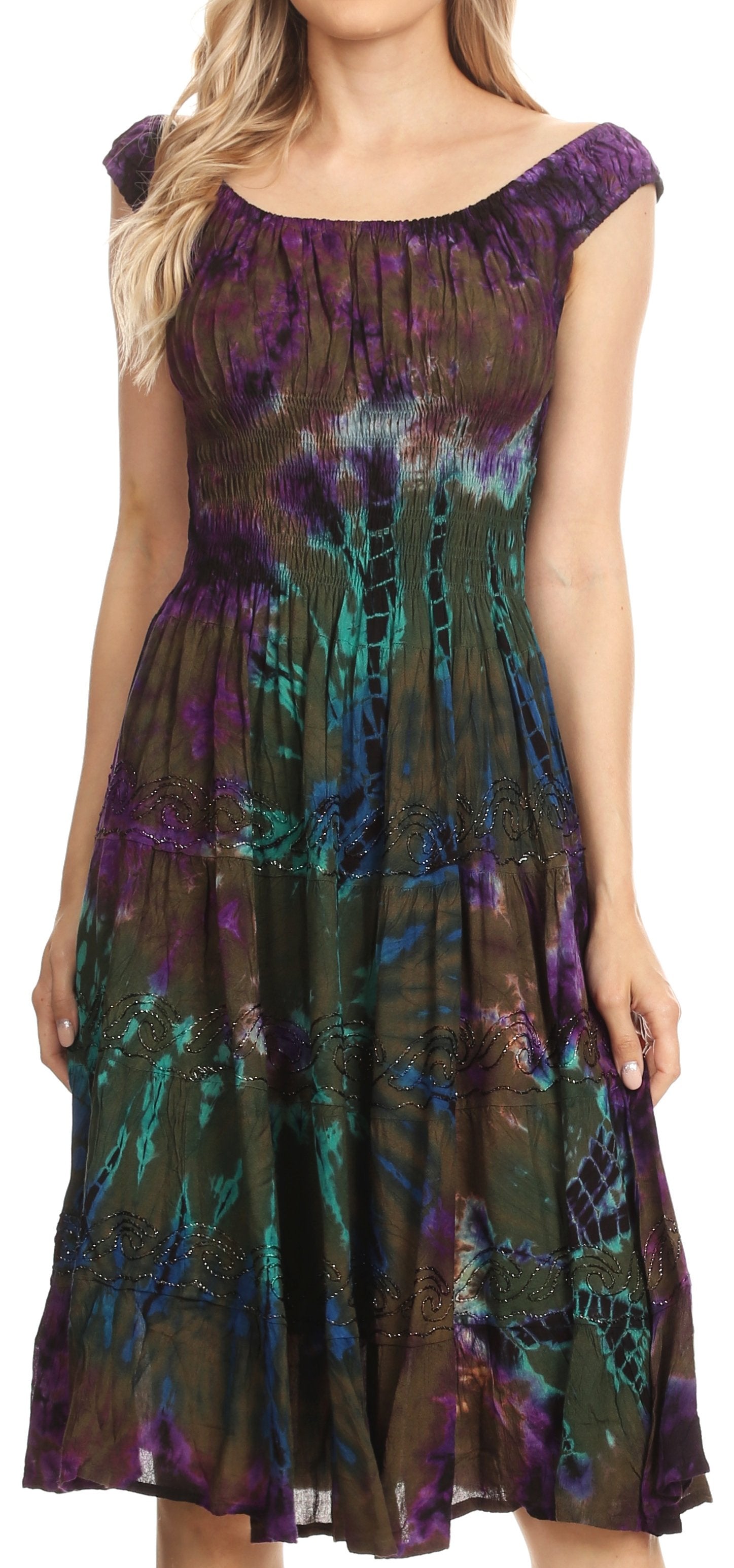 Sakkas - Alba Off The Shoulder Smock Ruffle Midi Dress