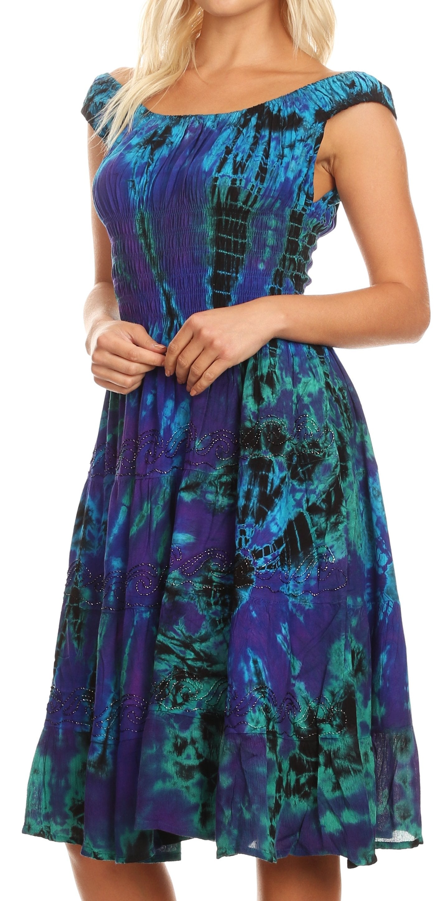 Sakkas - Alba Off The Shoulder Smock Ruffle Midi Dress