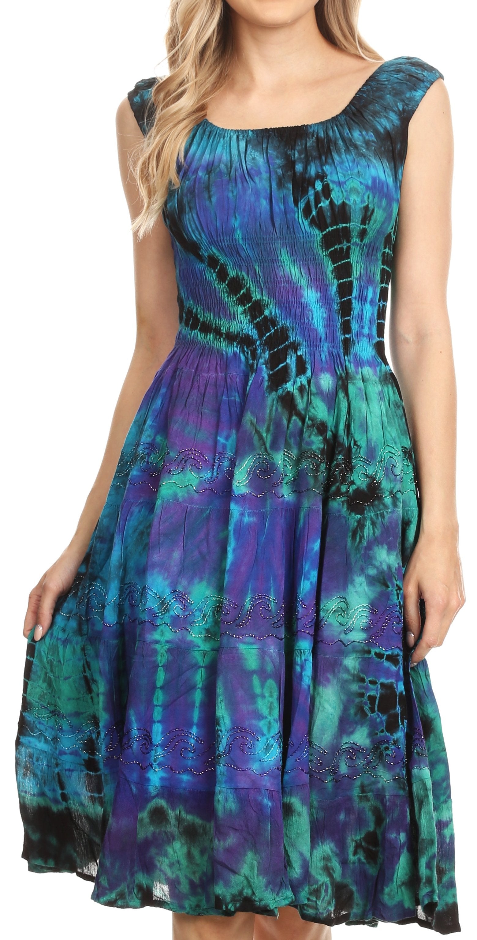 Sakkas - Alba Off The Shoulder Smock Ruffle Midi Dress