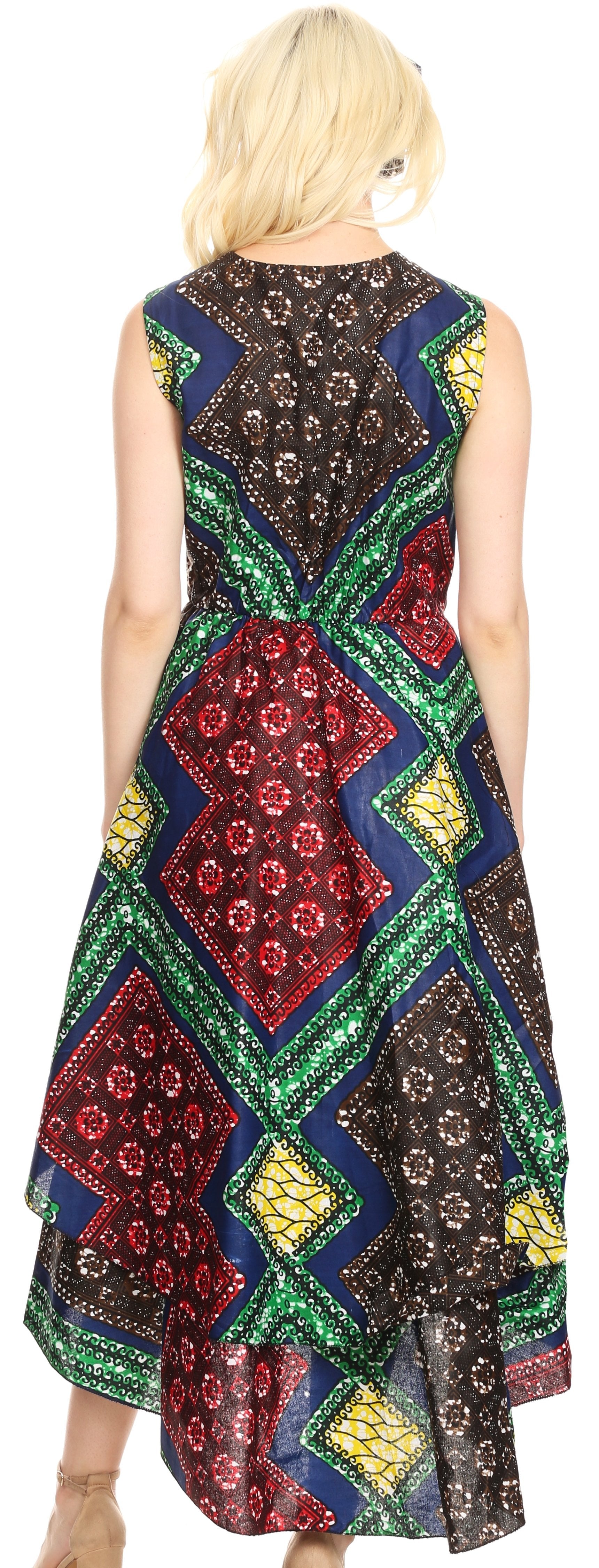 Sakkas - Emalia Sleeveless Cocktail High Low Hem Dress with Pockets Chambray
