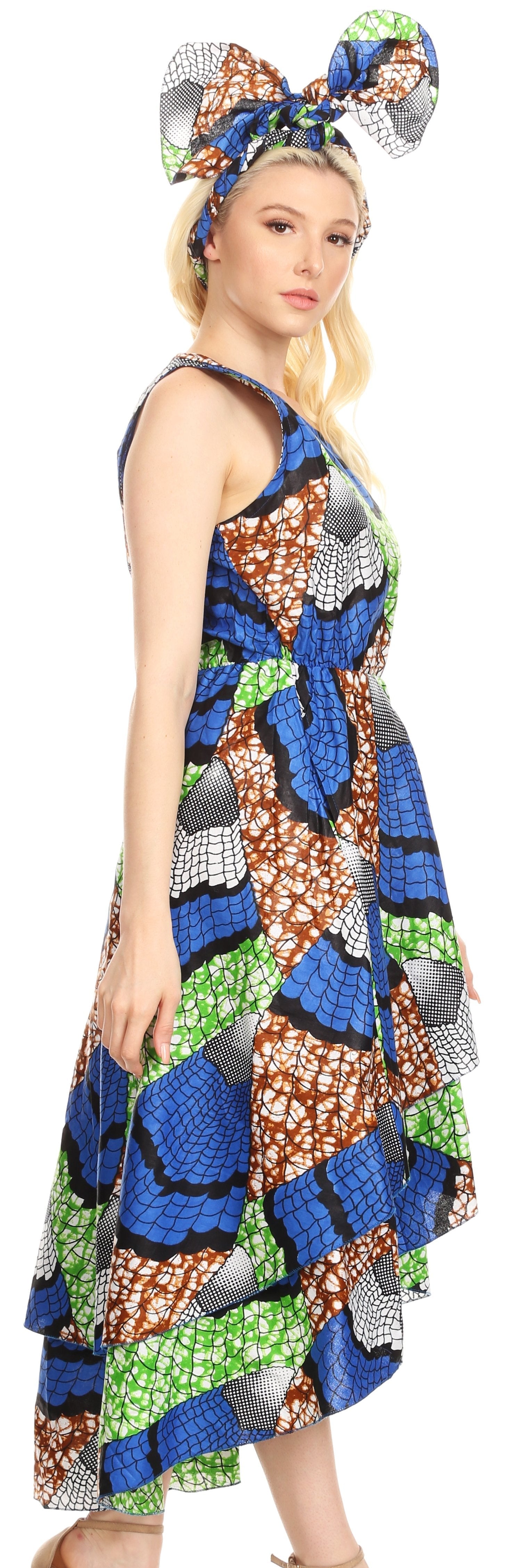 Sakkas - Emalia Sleeveless Cocktail High Low Hem Dress with Pockets Chambray