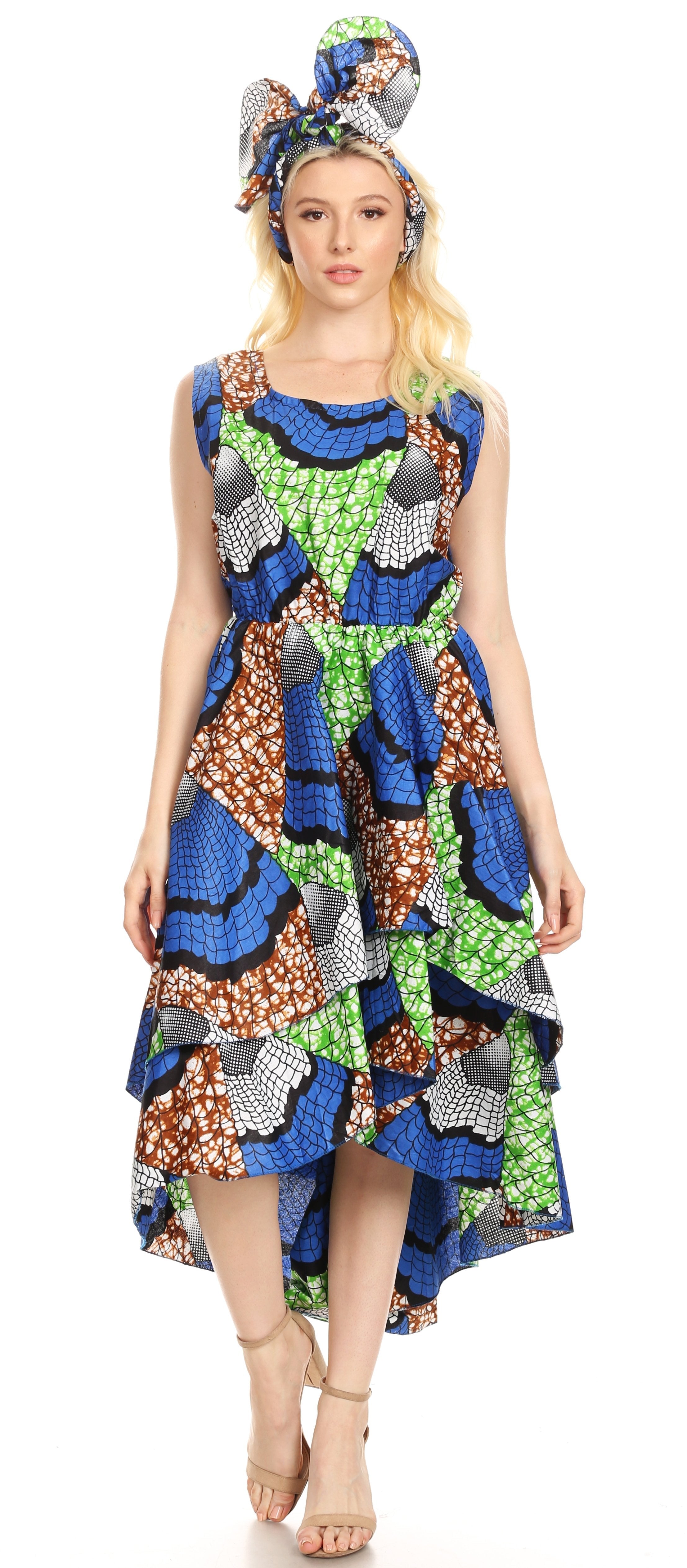 Sakkas - Emalia Sleeveless Cocktail High Low Hem Dress with Pockets Chambray