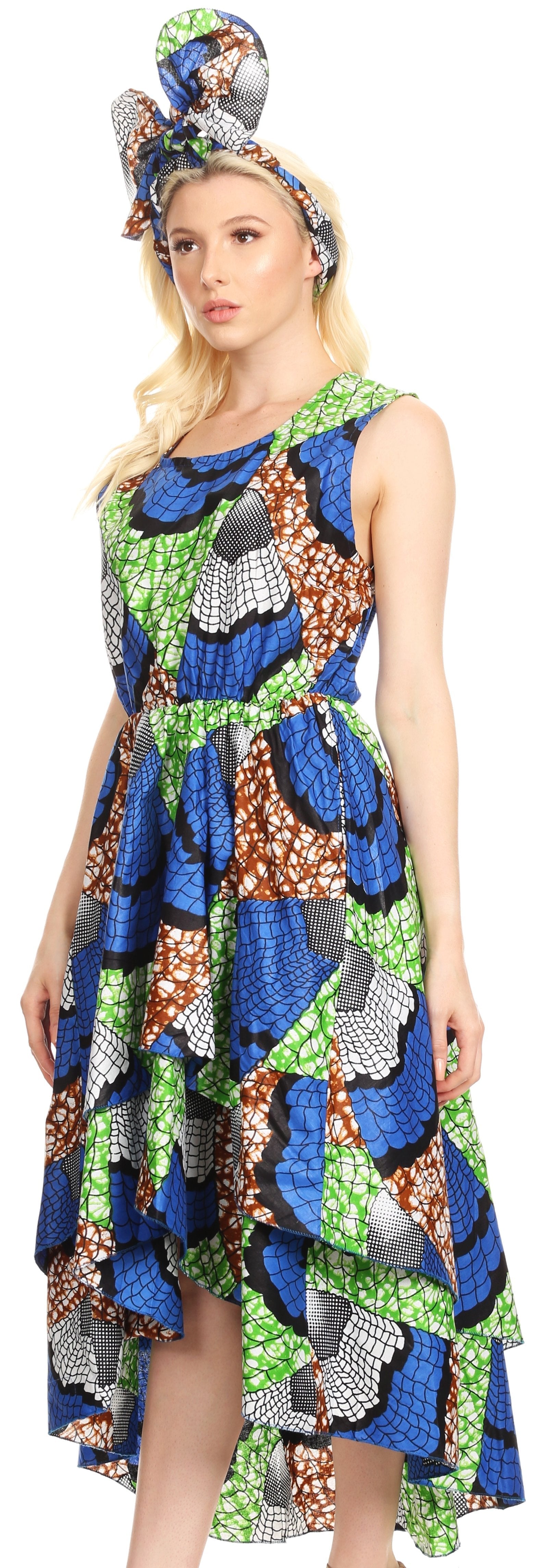 Sakkas - Emalia Sleeveless Cocktail High Low Hem Dress with Pockets Chambray