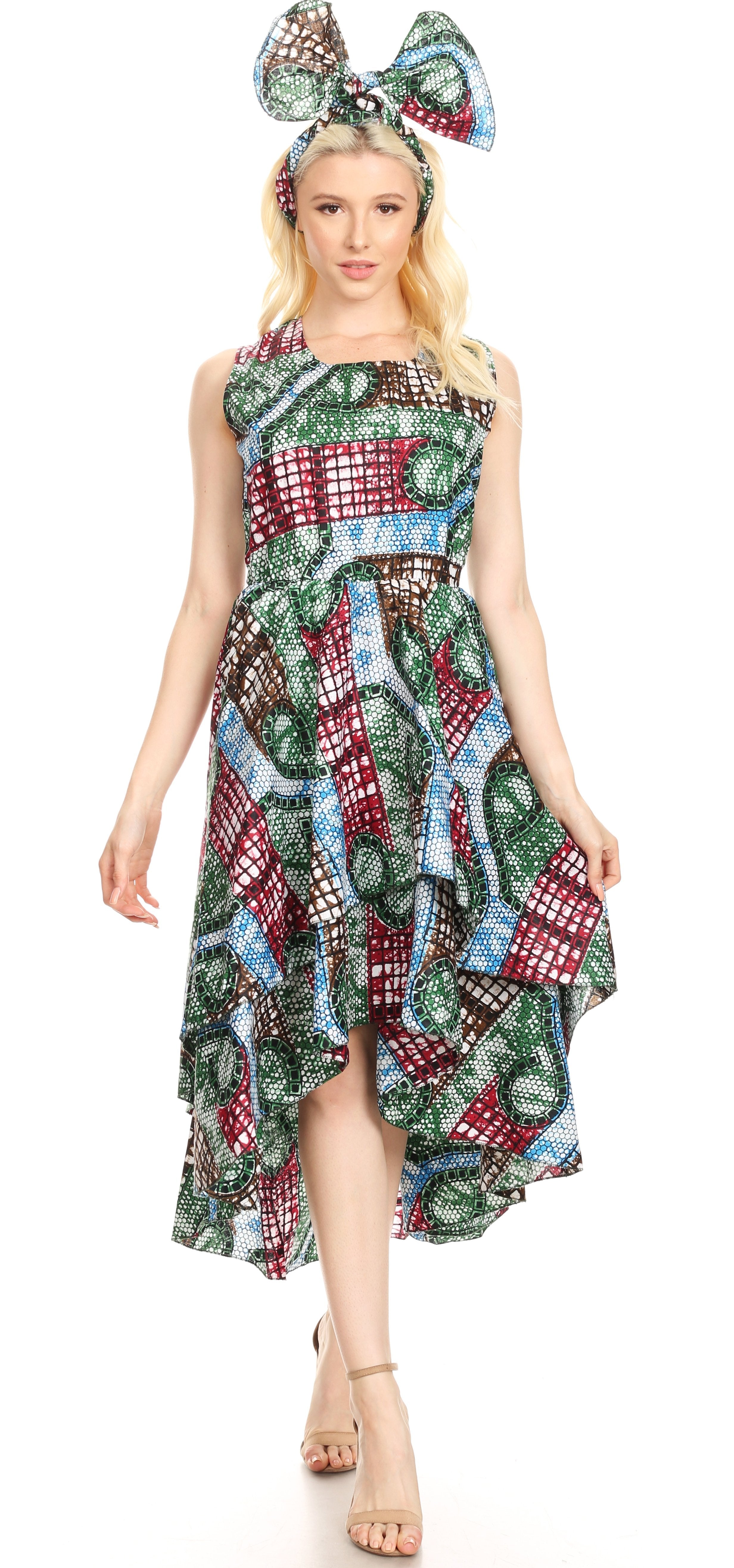 Sakkas - Emalia Sleeveless Cocktail High Low Hem Dress with Pockets Chambray