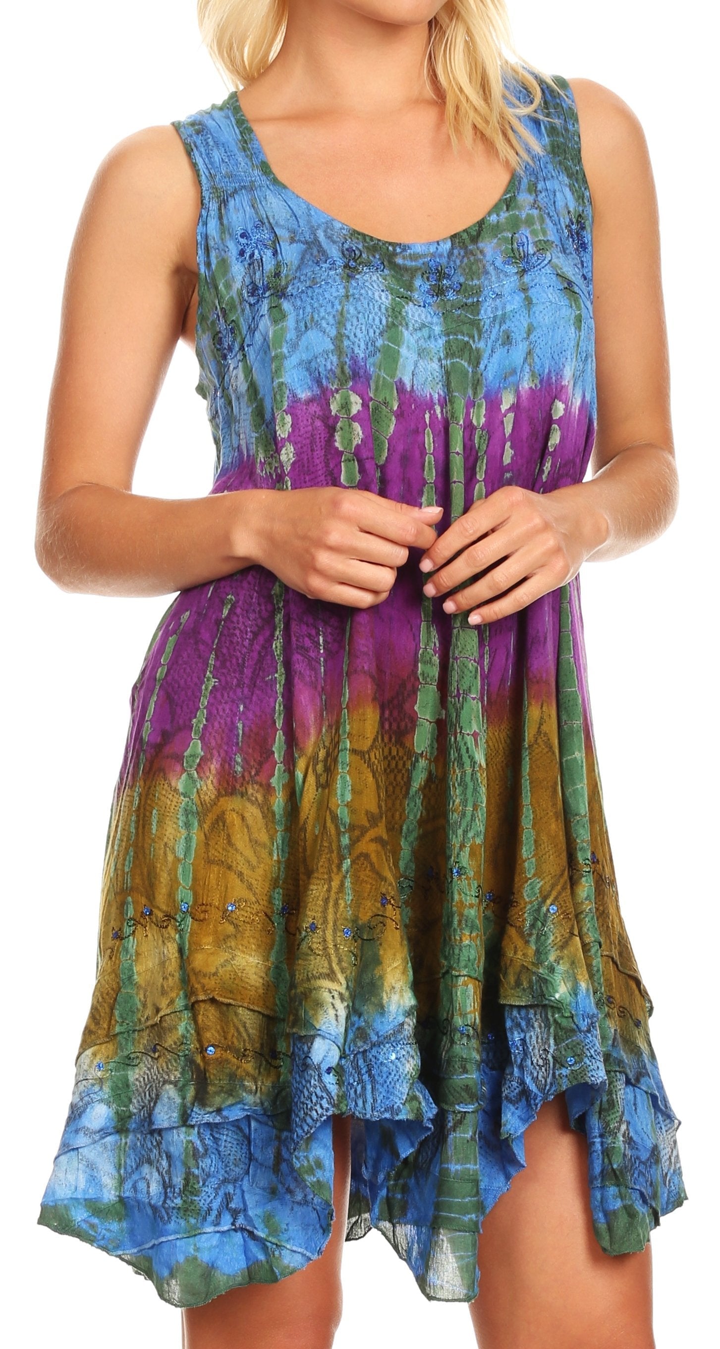Sakkas - Artemi Short Tie-dye Sleeveless Loose Tank Dress