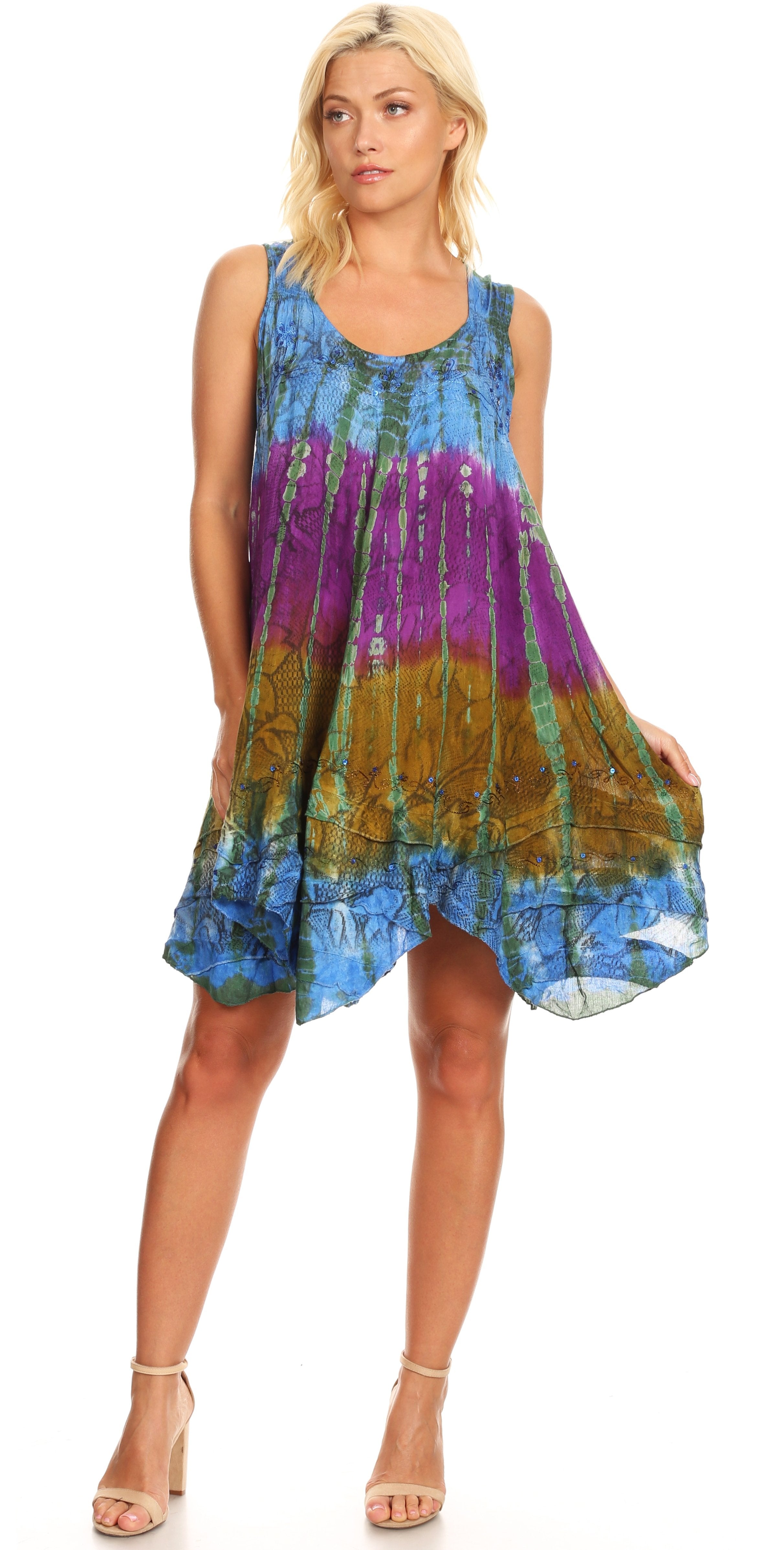 Sakkas - Artemi Short Tie-dye Sleeveless Loose Tank Dress