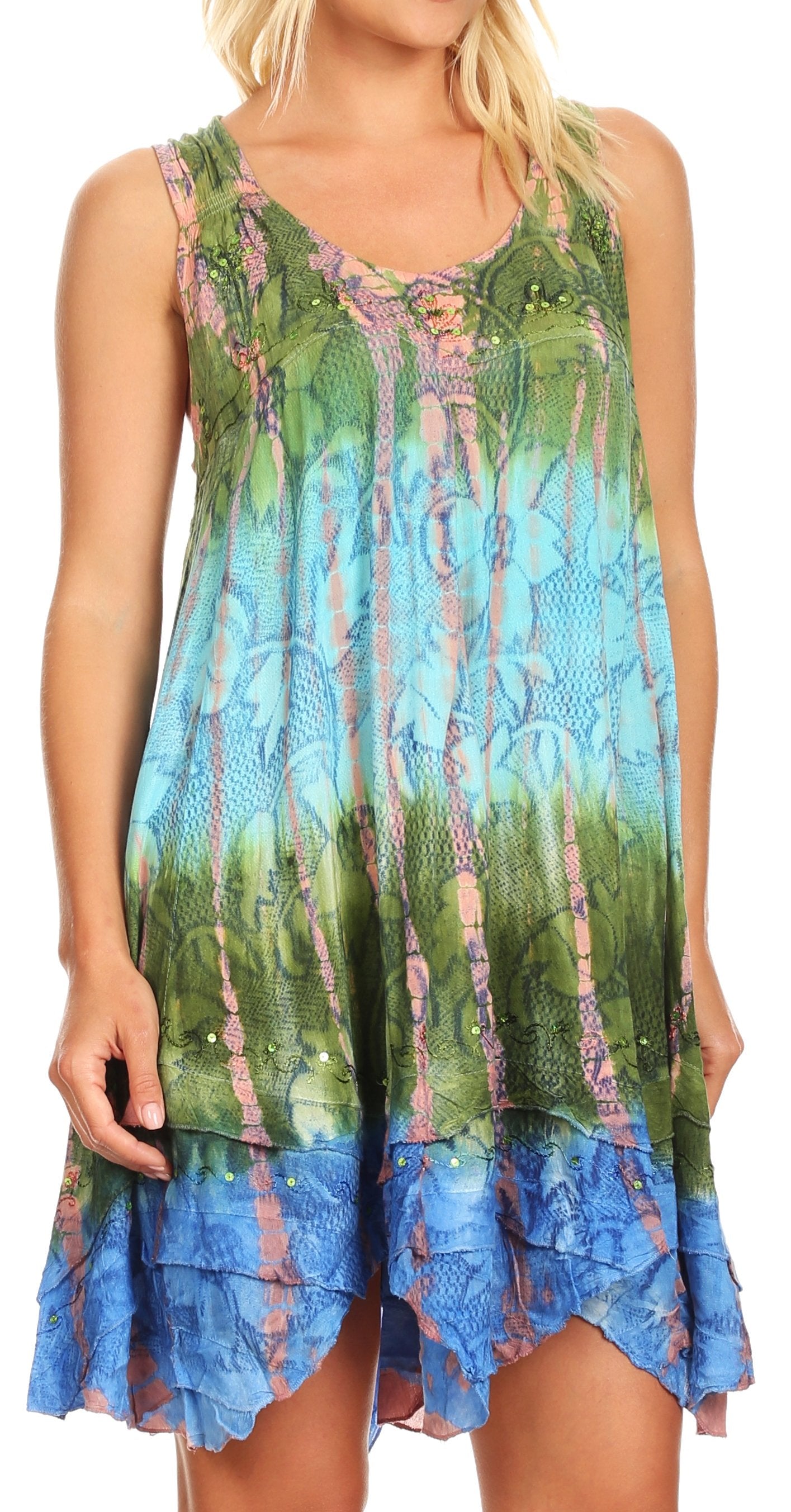 Sakkas - Artemi Short Tie-dye Sleeveless Loose Tank Dress