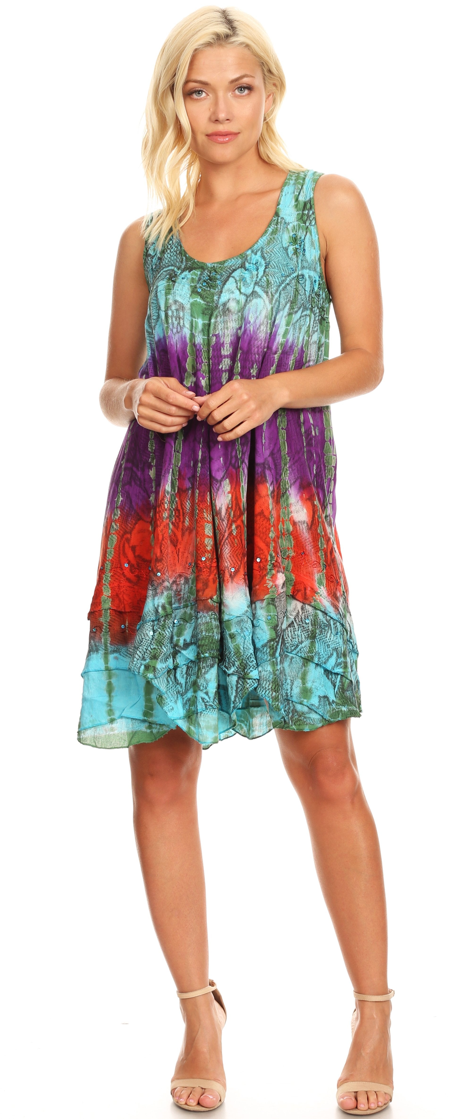 Sakkas - Artemi Short Tie-dye Sleeveless Loose Tank Dress