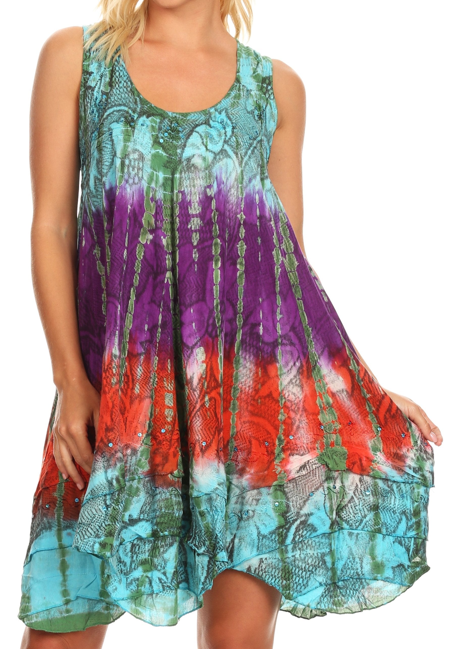 Sakkas - Artemi Short Tie-dye Sleeveless Loose Tank Dress