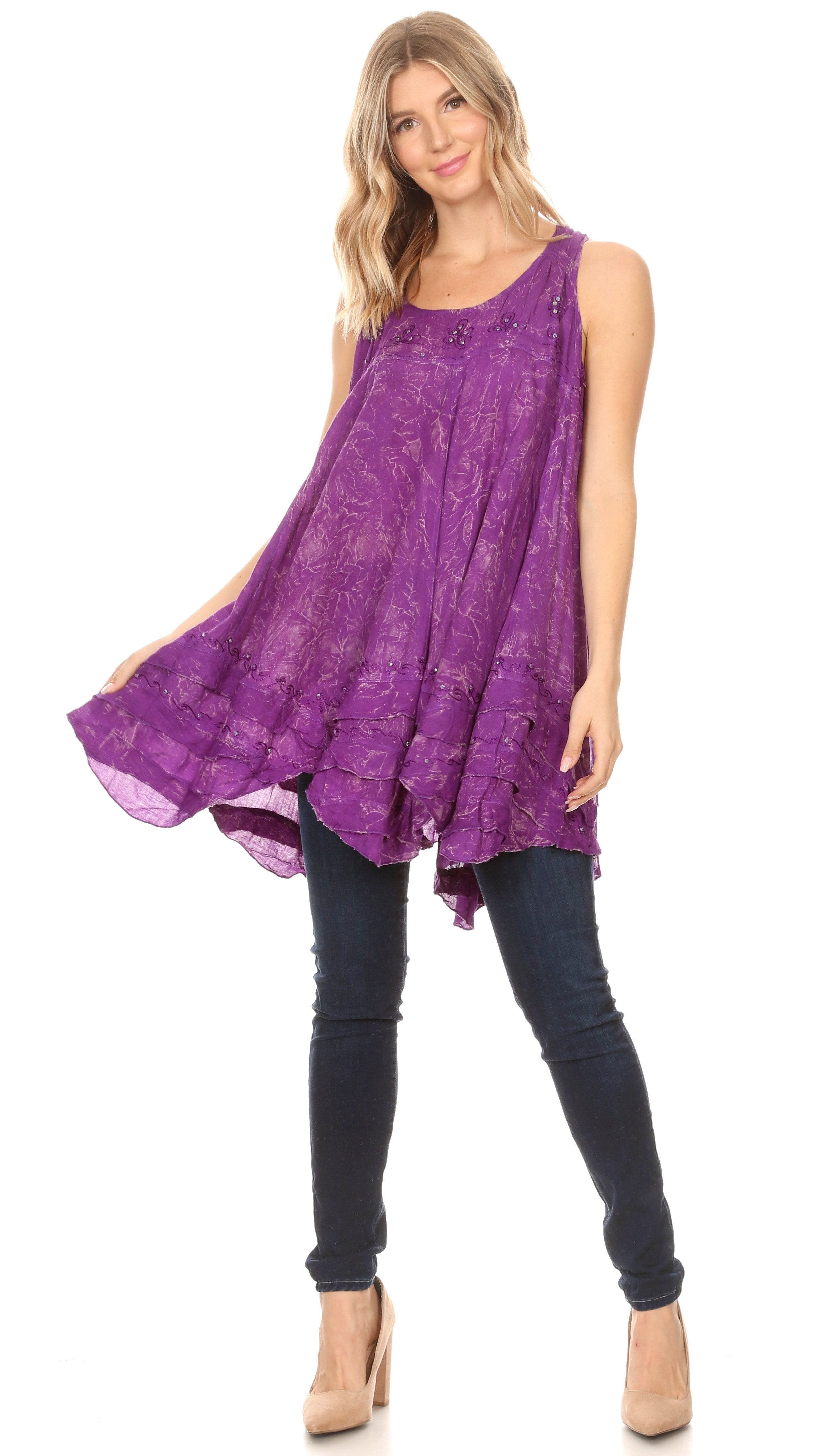 Sakkas - Artemi Short Tie-dye Sleeveless Loose Tank Dress