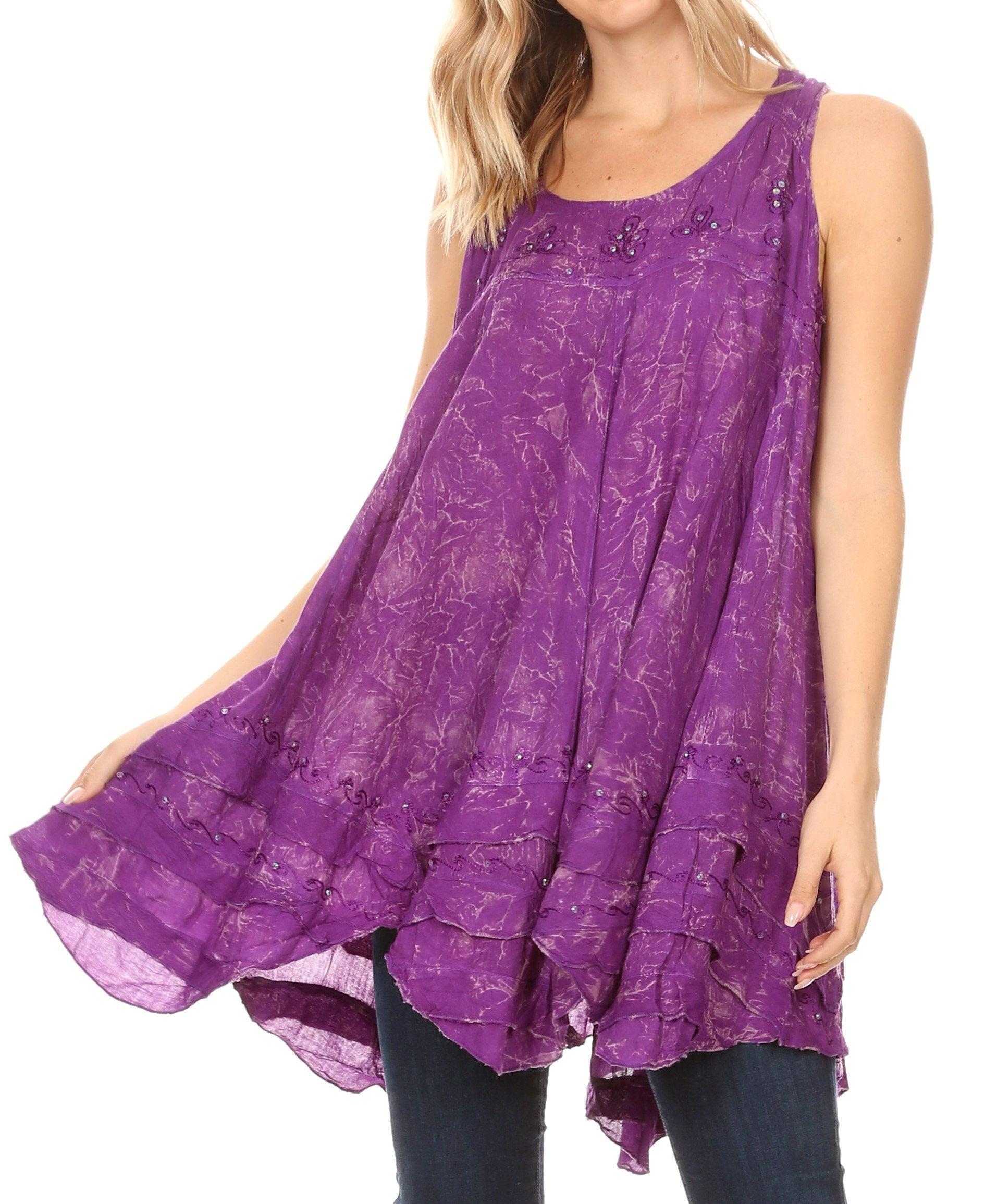 Sakkas - Artemi Short Tie-dye Sleeveless Loose Tank Dress