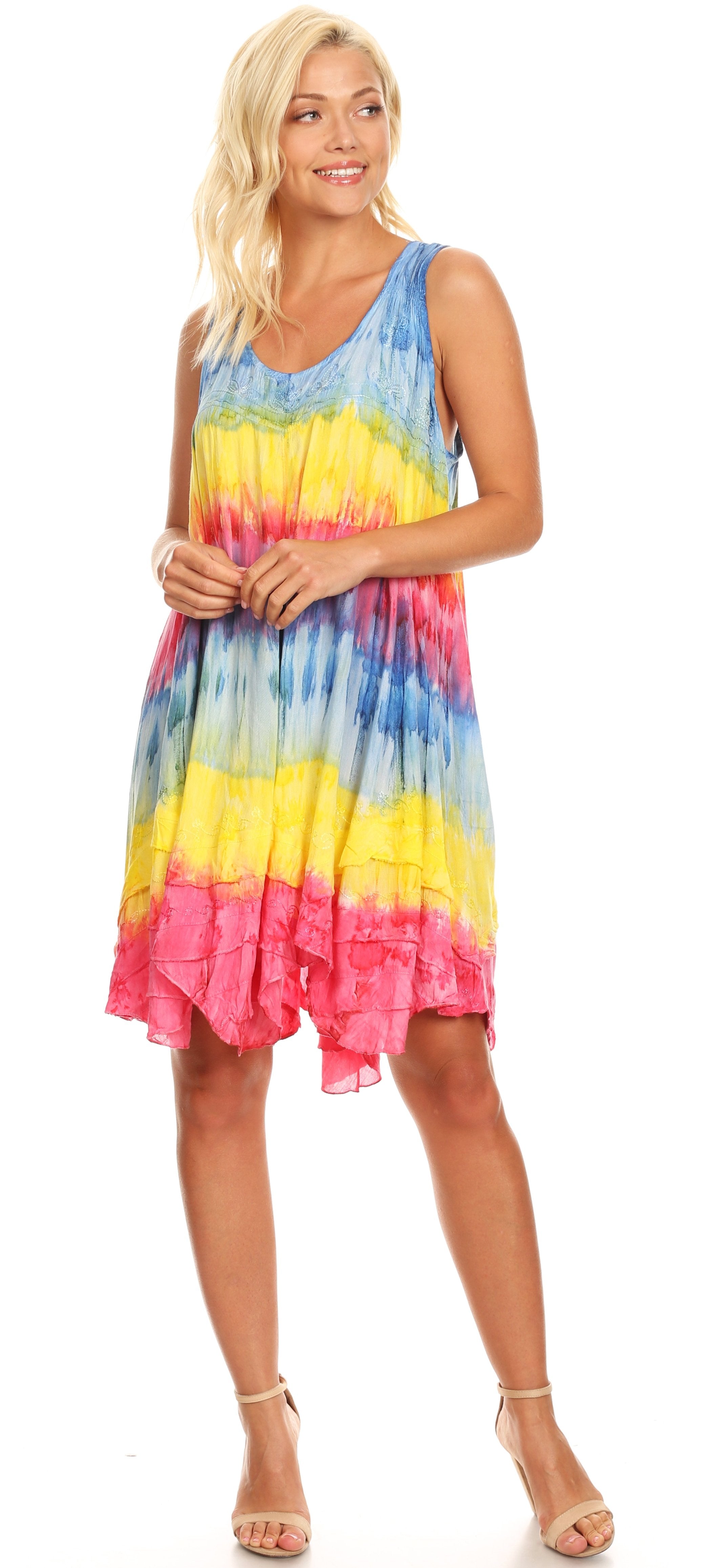 Sakkas - Artemi Short Tie-dye Sleeveless Loose Tank Dress