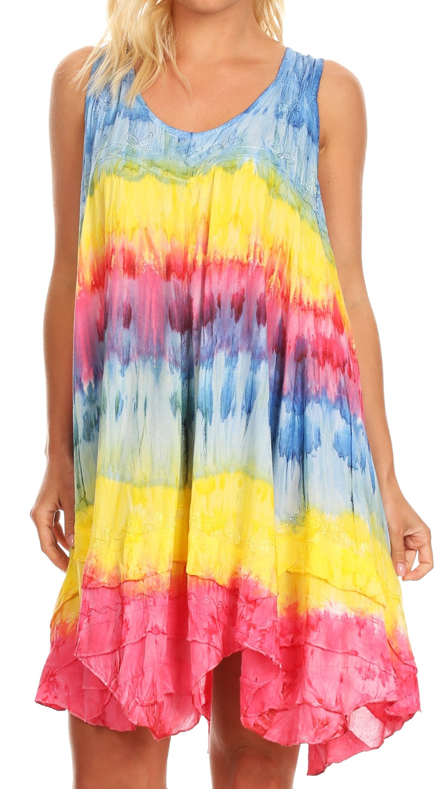 Sakkas - Artemi Short Tie-dye Sleeveless Loose Tank Dress