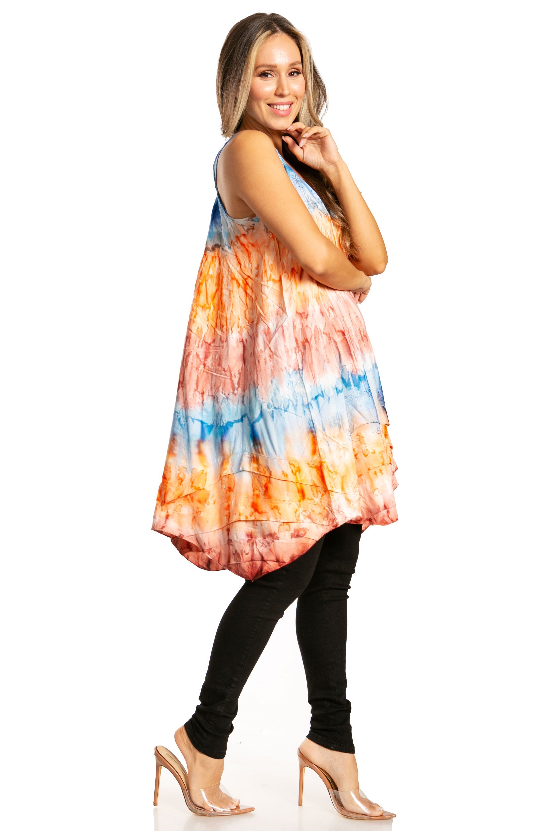 Sakkas - Artemi Short Tie-dye Sleeveless Loose Tank Dress