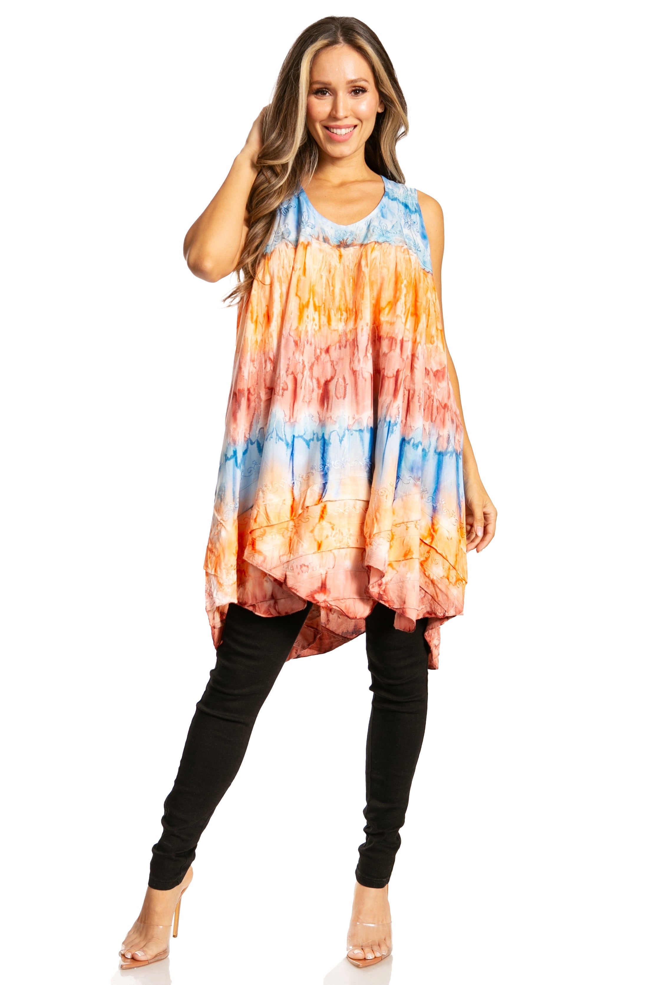 Sakkas - Artemi Short Tie-dye Sleeveless Loose Tank Dress