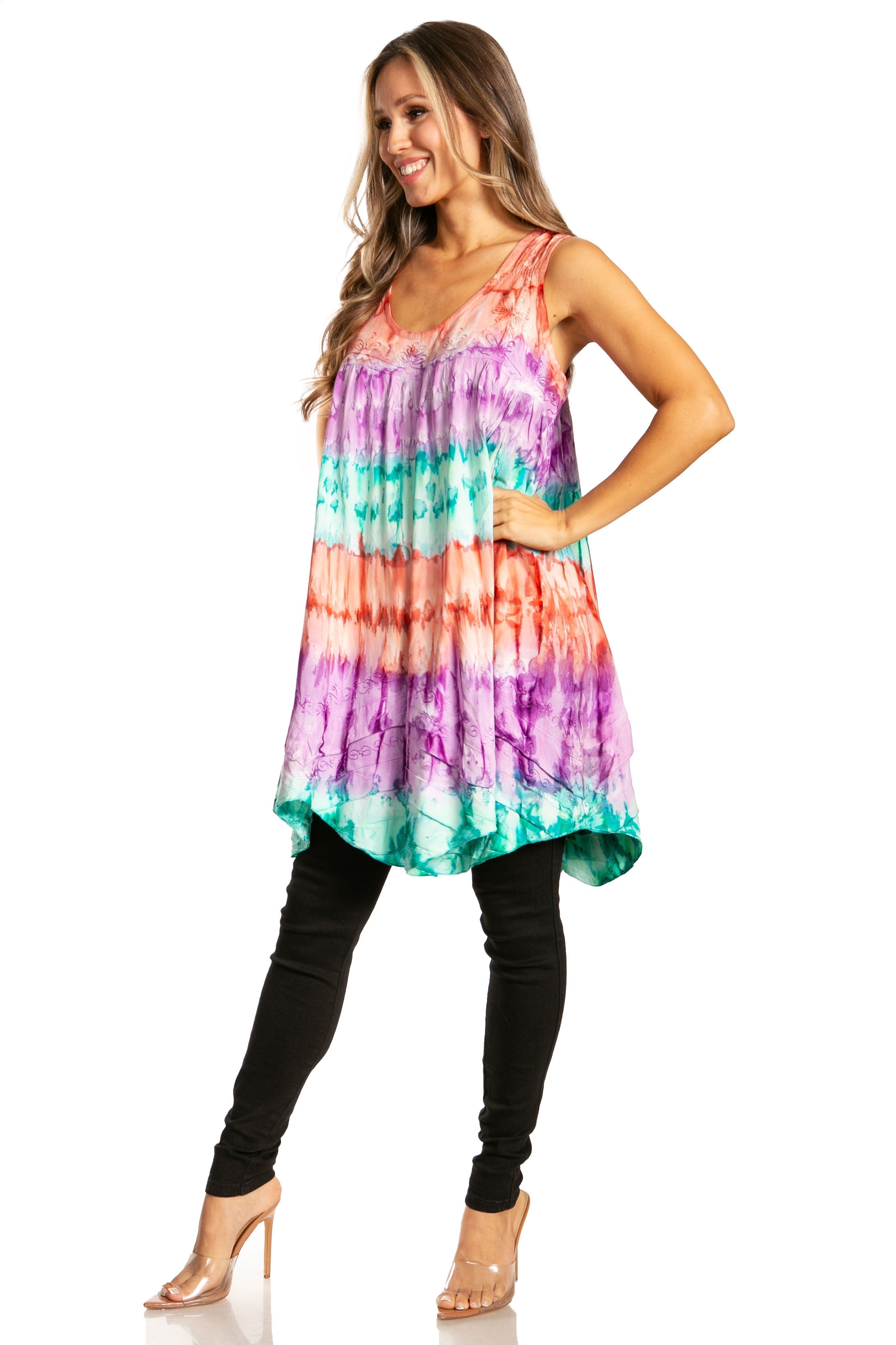 Sakkas - Artemi Short Tie-dye Sleeveless Loose Tank Dress